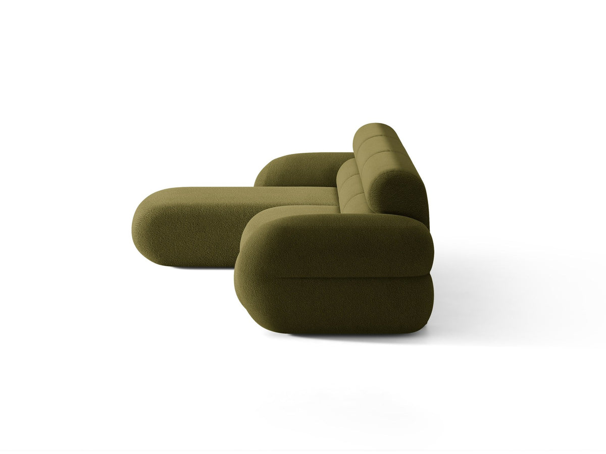 Linkes L-Ecksofa Neo von Micadoni in Dunkles Olivgrün, mit hoher Rückenlehne, schwarzen Kunststoffbeinen und tiefer gepolsterter Sitzfläche.