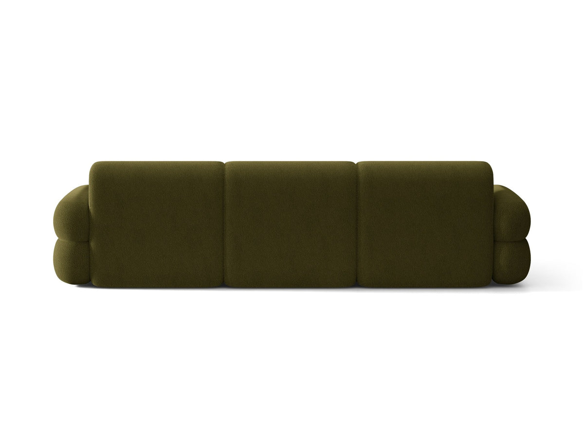 Linkes L-Ecksofa Neo von Micadoni in Dunkles Olivgrün, mit hoher Rückenlehne, schwarzen Kunststoffbeinen und tiefer gepolsterter Sitzfläche.