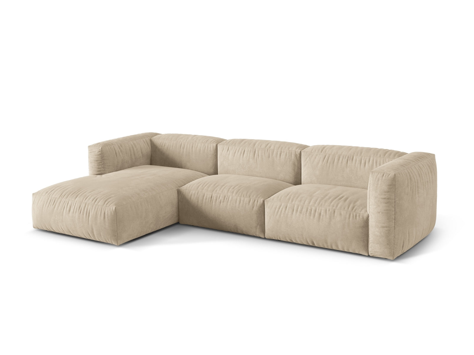 Elegantes, modulares Ecksofa Martina in hellem Beige, ideal für stilvolle Wohnräume. Bietet Komfort und Anpassungsfähigkeit für individuelle Einrichtung.