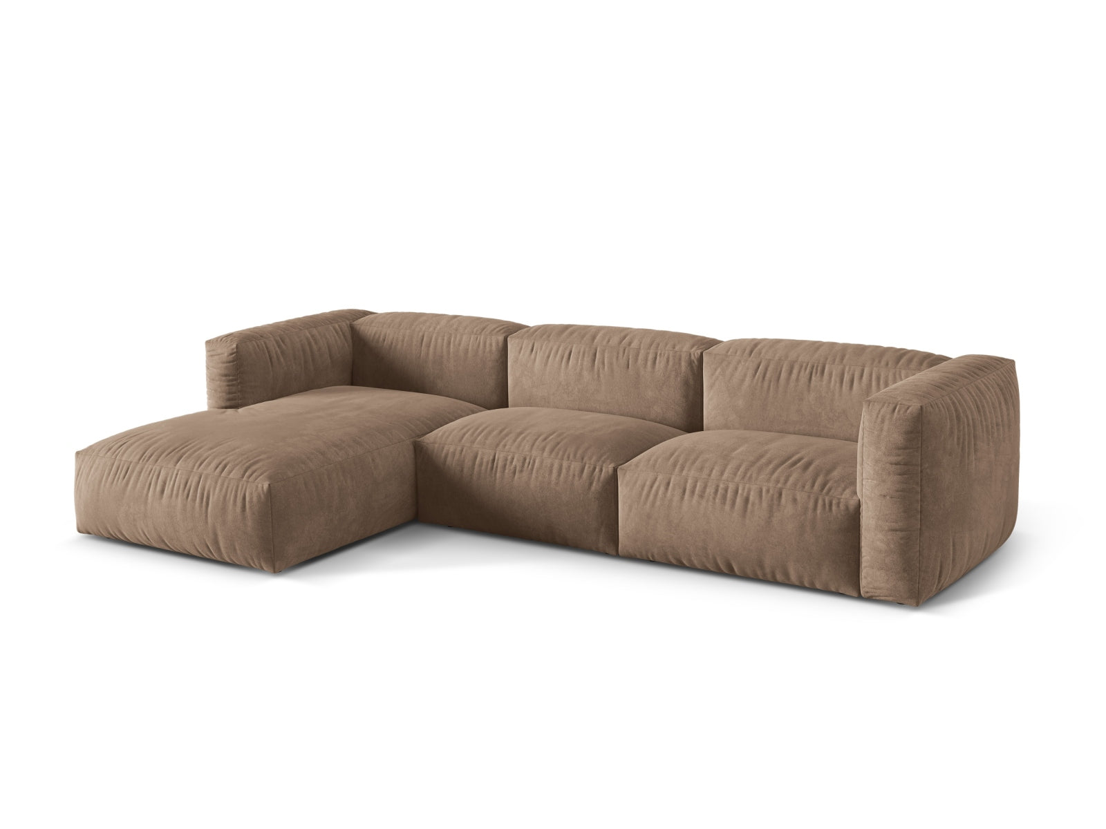 Elegantes Martina Ecksofa in Dunkelbeige, linksseitig, ideal für stilvolle Wohnräume. Modulares Design von Micadoni.