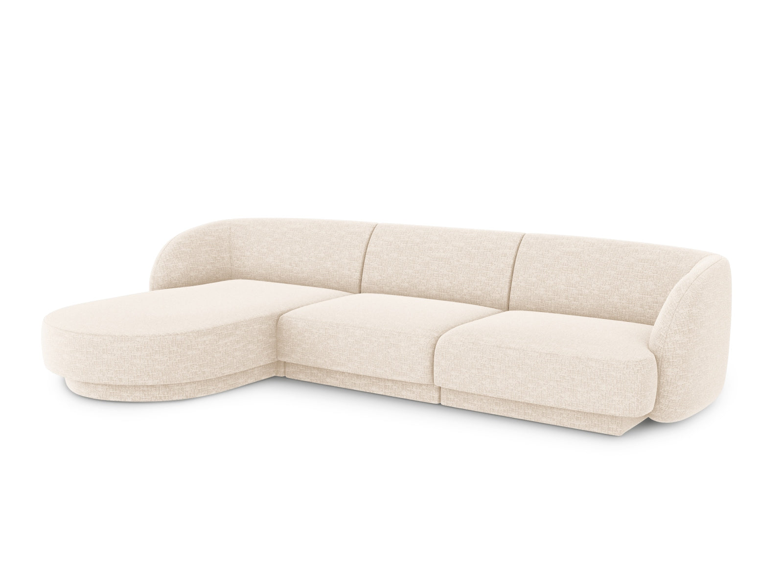Stylisches Miley Ecksofa links, 4-Sitzer in hellem Beige, ideal für gemütliche Abende und als Schlafsofa, von Micadoni.