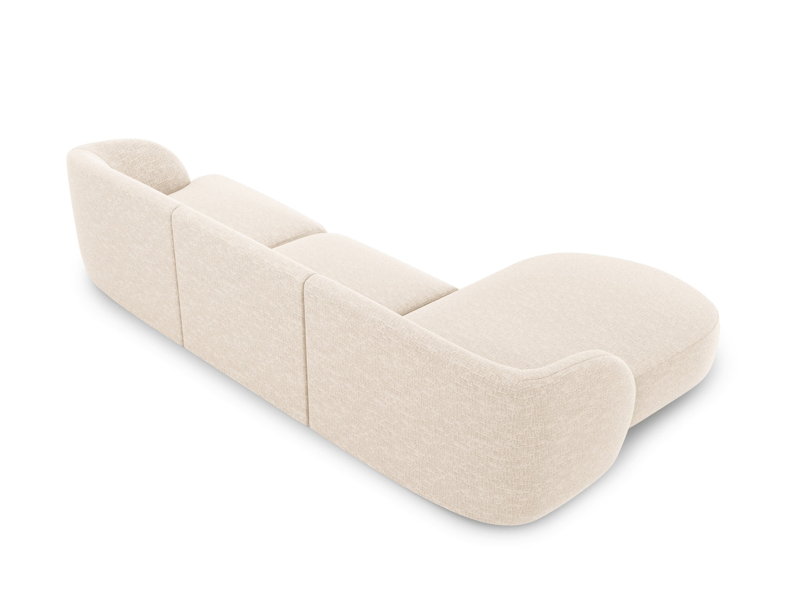 Elegantes Miley Ecksofa links, 4-Sitzer in sanftem Beige, perfekt für entspannte Stunden und als komfortables Bettsofa von Micadoni.