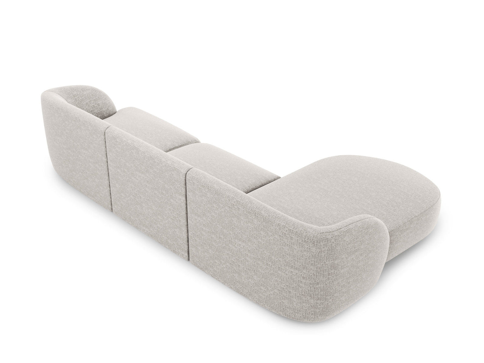 Elegantes Miley Ecksofa links, 4-Sitzer in sanftem Grau, perfekt für stilvolle Wohnräume und als gemütliches Schlafsofa von Micadoni.
