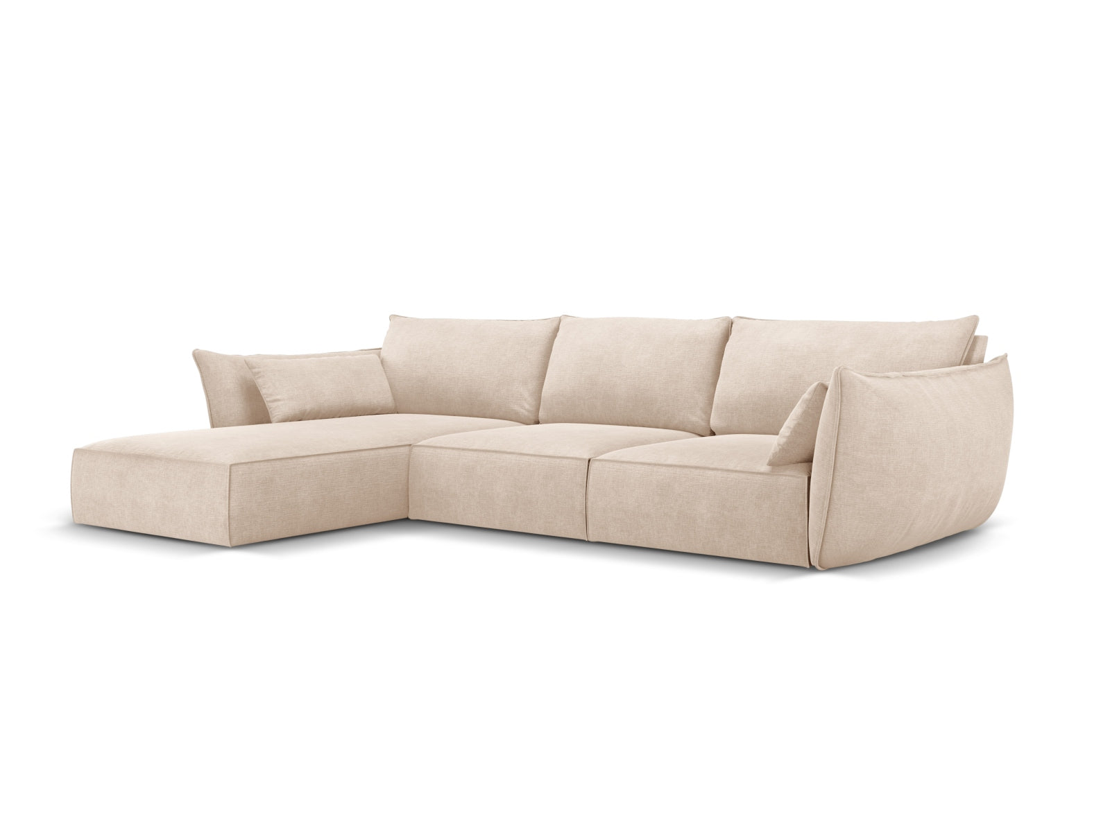 Beige Kaelle Ecksofa links 4 Sitzer von Micadoni, stilvolles L-Sofa für modernes Wohnen, ideal für gemütliche Wohnzimmer.