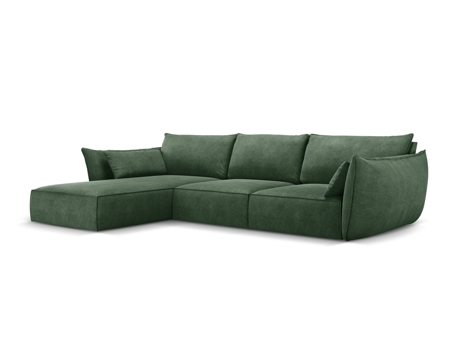 Elegantes Kaelle Ecksofa links in Flaschengrün, 4-Sitzer, ideal für stilvolle Wohnräume, erhältlich bei KAQTU Design AG.