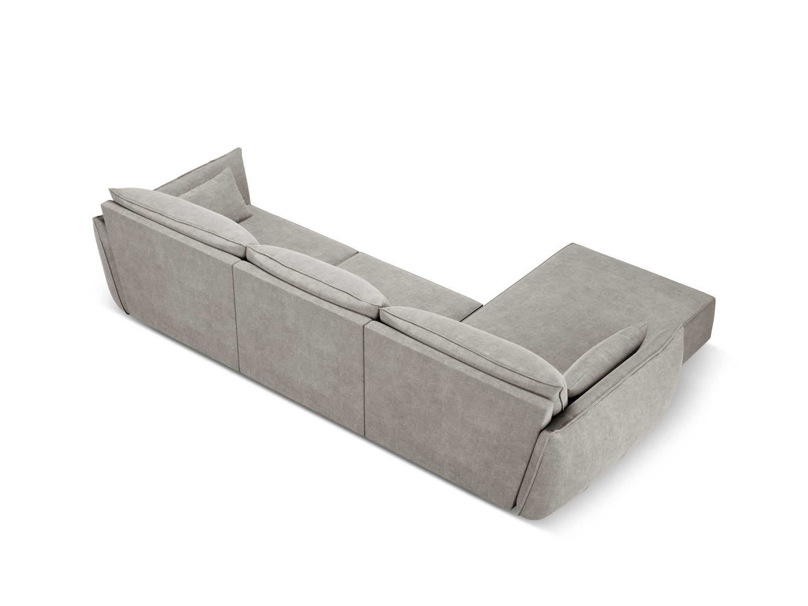 Elegantes Kaelle Ecksofa links, 4-Sitzer in sanftem Grau, perfekt für zeitgemäße Wohnkonzepte, erhältlich bei Micadoni.