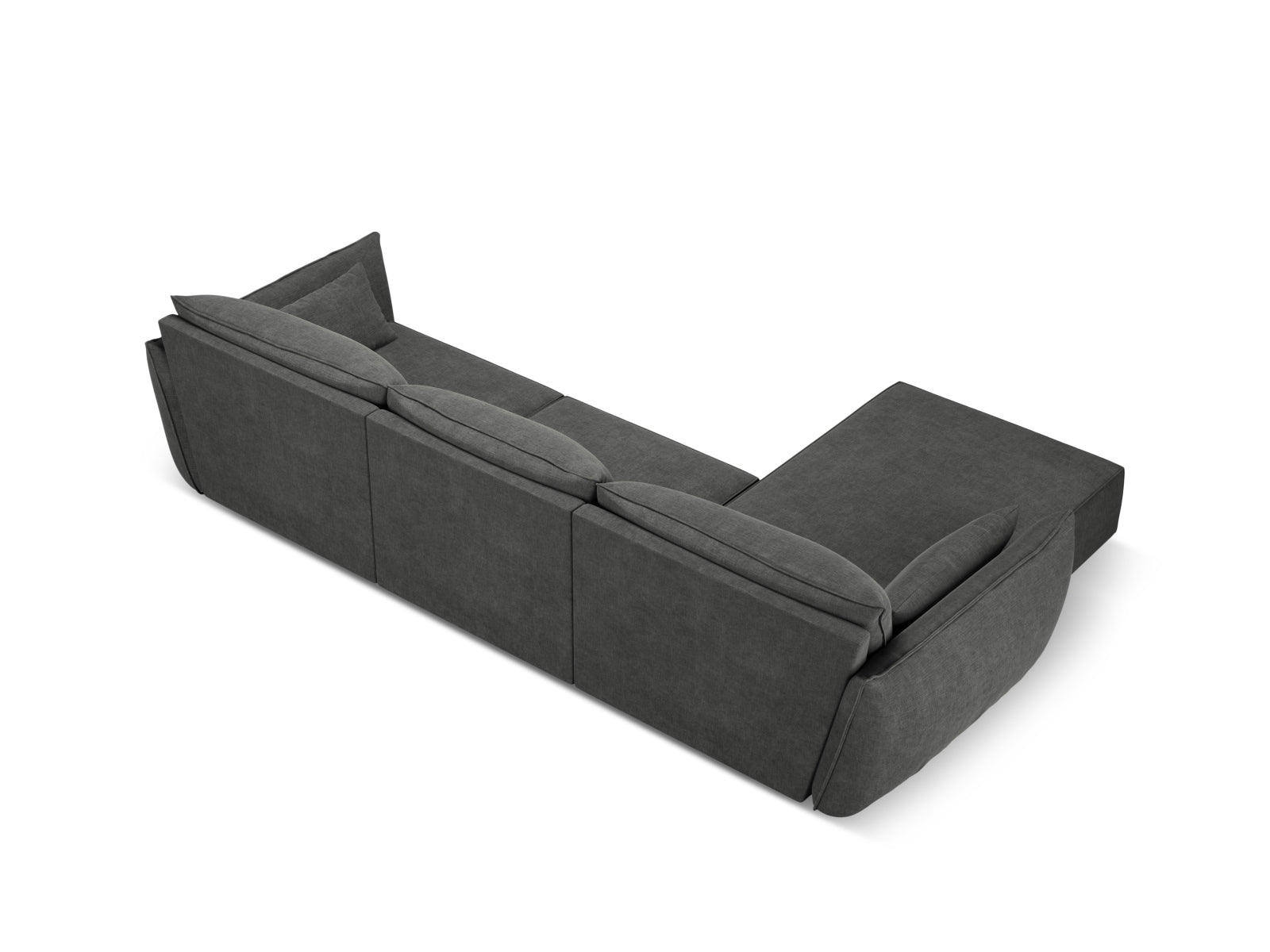 Elegantes Kaelle Ecksofa links, 4-Sitzer in edlem Dunkelgrau, perfekt für stilvolle Wohnzimmer. Hochwertige Materialien von Micadoni.