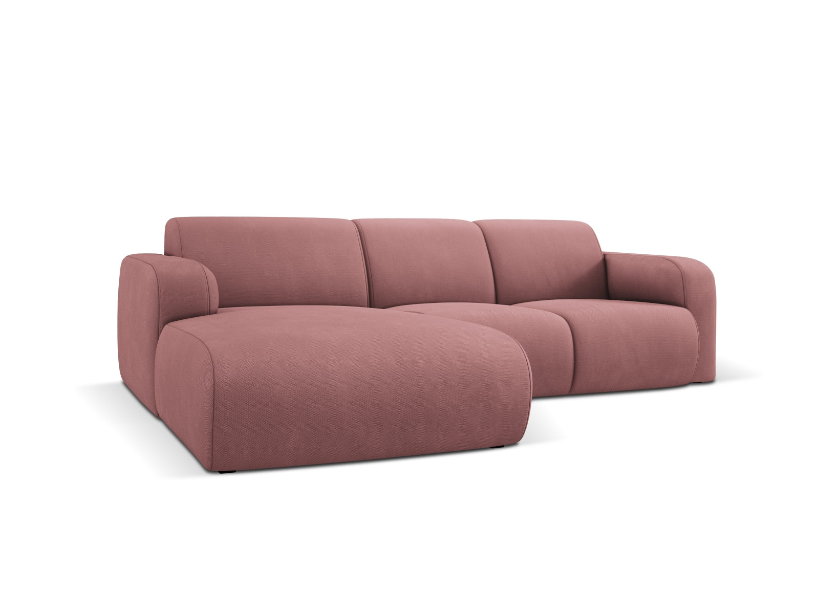 Stylisches Molino Ecksofa links in Pink-Rebel, 4-Sitzer, ideal für moderne Wohnräume, erhältlich bei KAQTU Design AG.