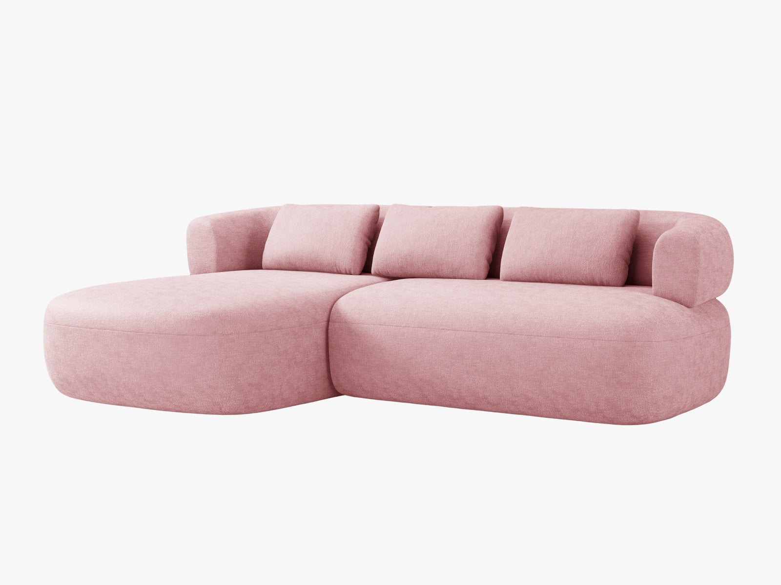 Stylisches Jenny Ecksofa links, 5-Sitzer in sanftem Pink, ideal für moderne Wohnräume, erhältlich bei KAQTU Design AG.