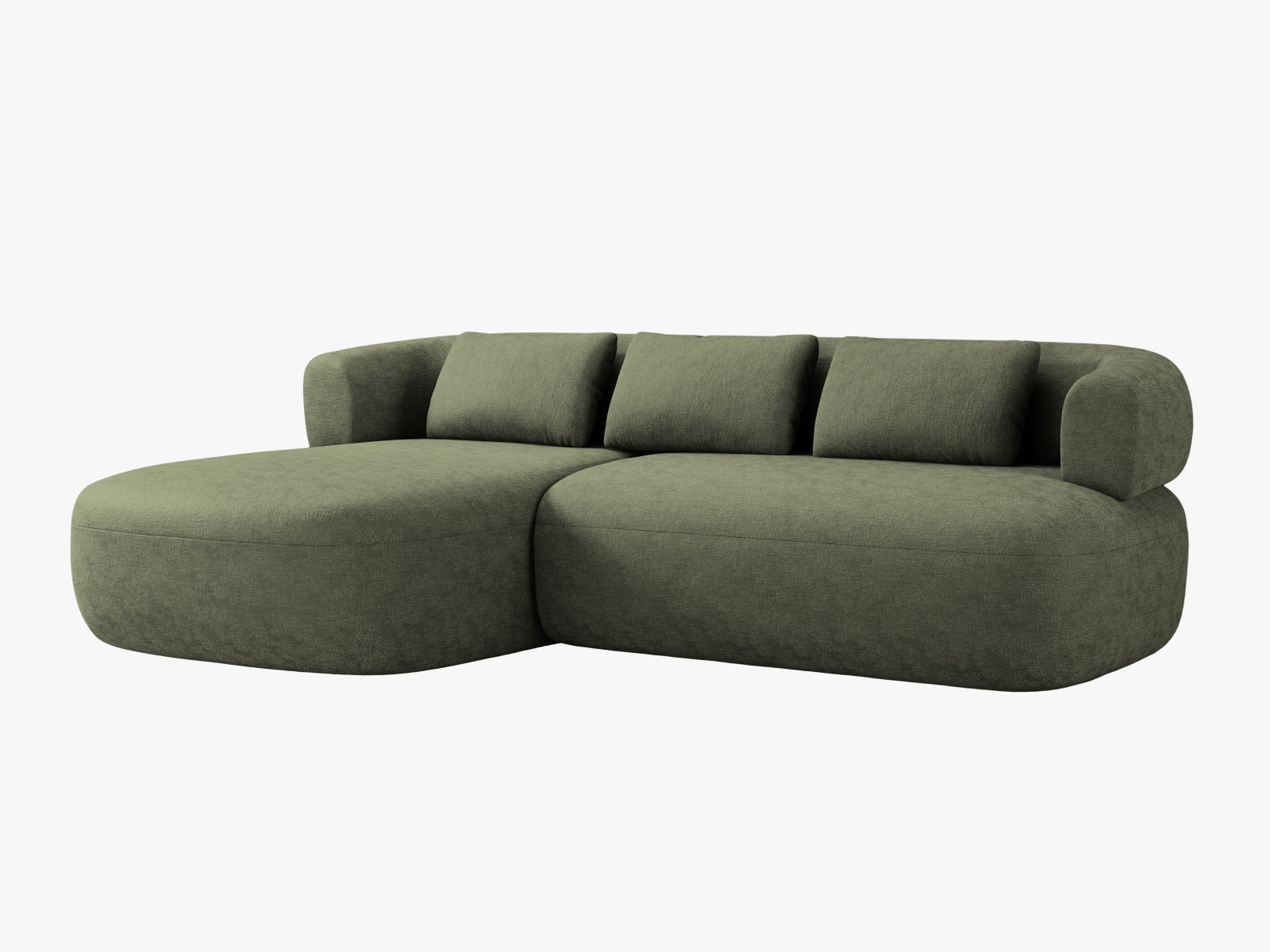 Stylisches Jenny Ecksofa links, 5 Sitzer in elegantem Grün, ideal für moderne Wohnräume, erhältlich bei KAQTU Design AG.