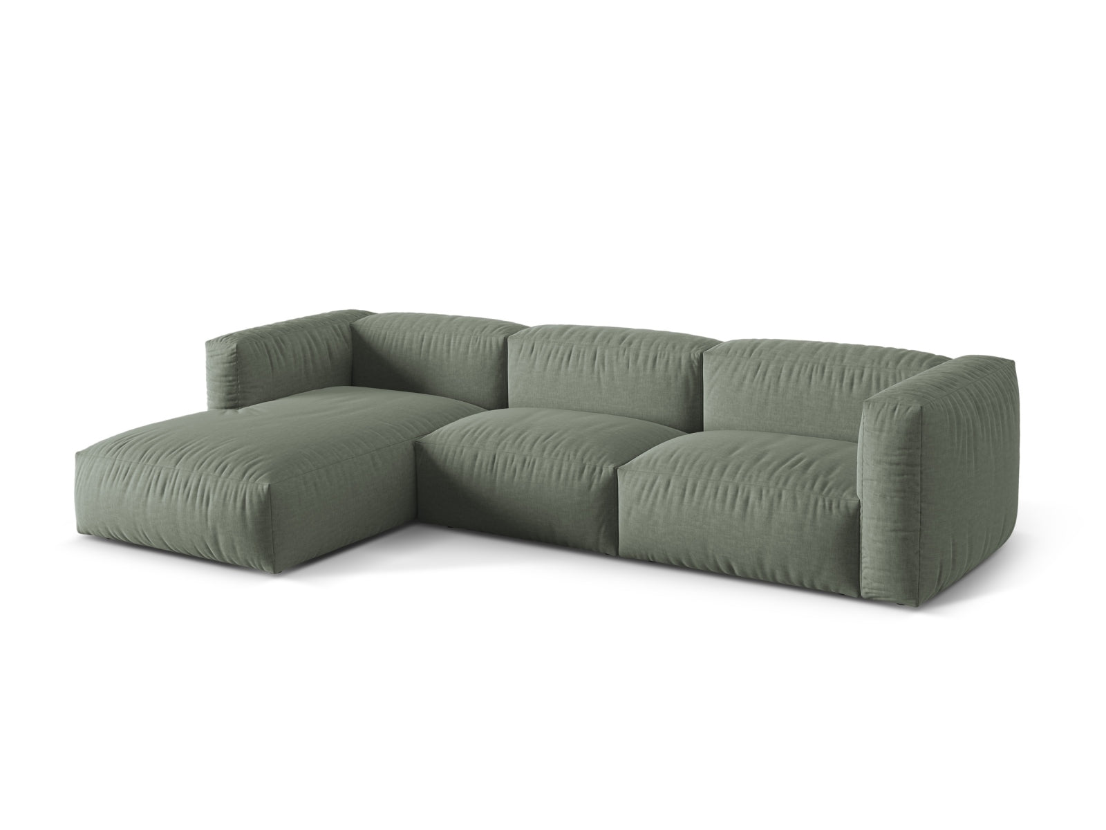 Elegantes, modulares Ecksofa Martina in Moss Green-Boston, ideal für stilvolle Wohnräume, präsentiert von Micadoni.