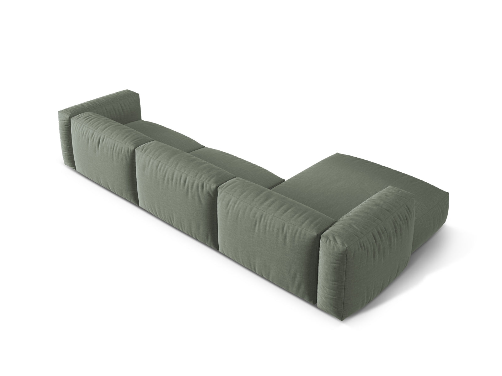 Elegantes, modulares 3-Sitzer Ecksofa Martina in Moss Green-Boston, ideal für stilvolle Wohnräume und entspannte Momente.