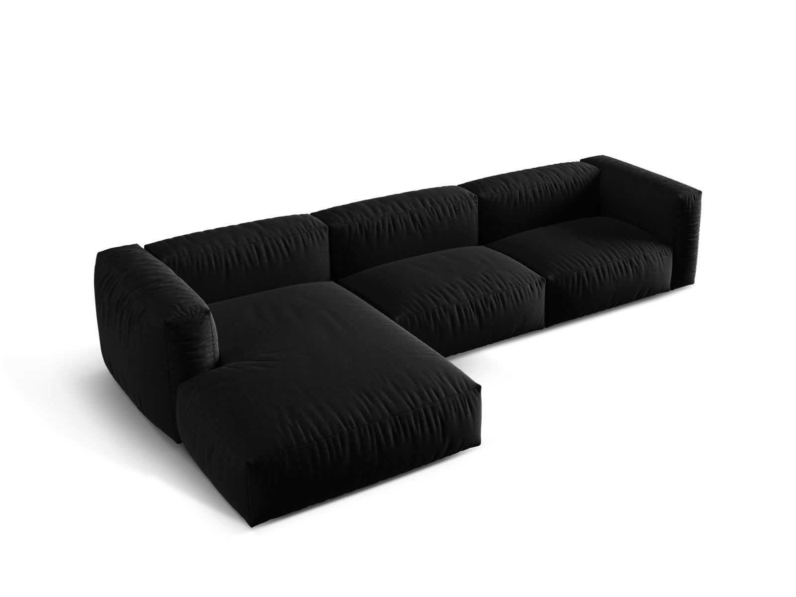 Modernes, modulares Ecksofa Martina in Schwarz-Boston, linksseitig, 3-Sitzer, perfekt für gemütliche und stilvolle Wohnambiente.