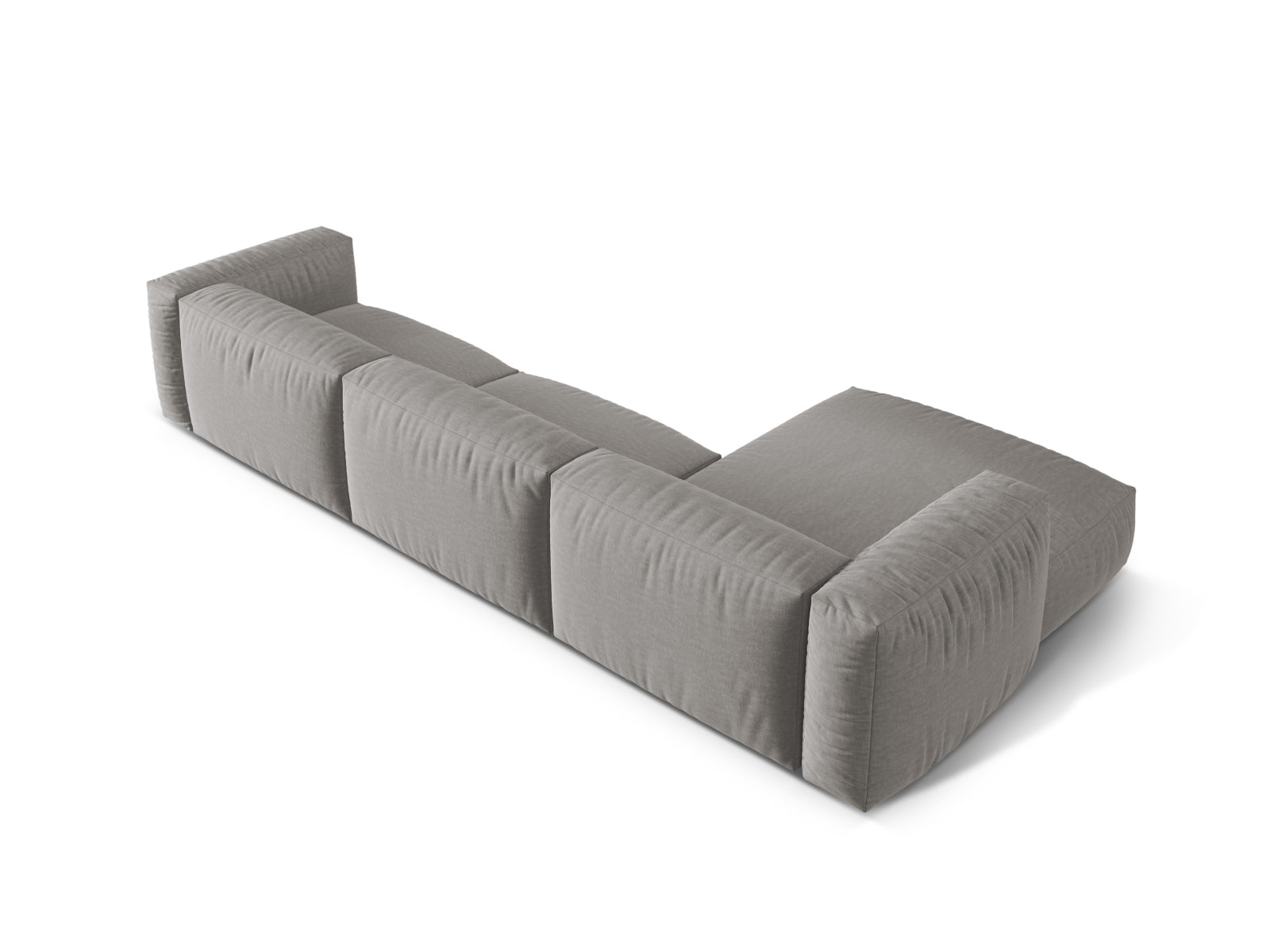 Stylisches, graues L-Sofa Martina mit modularer Bauweise, perfekt für individuelle Raumgestaltungen und entspannte Stunden.