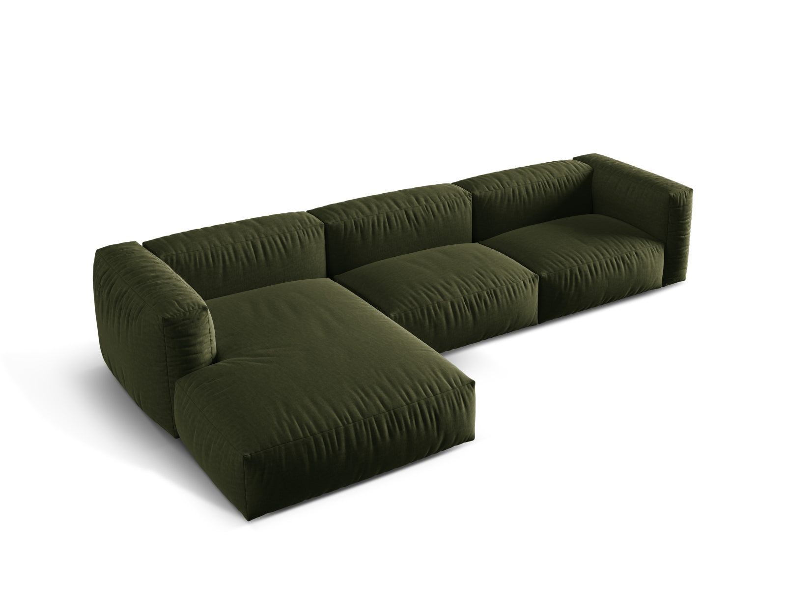 Modernes, modulares 3-Sitzer Ecksofa Martina in ansprechendem Grün, perfekt für gemütliche und stilvolle Wohnambiente.