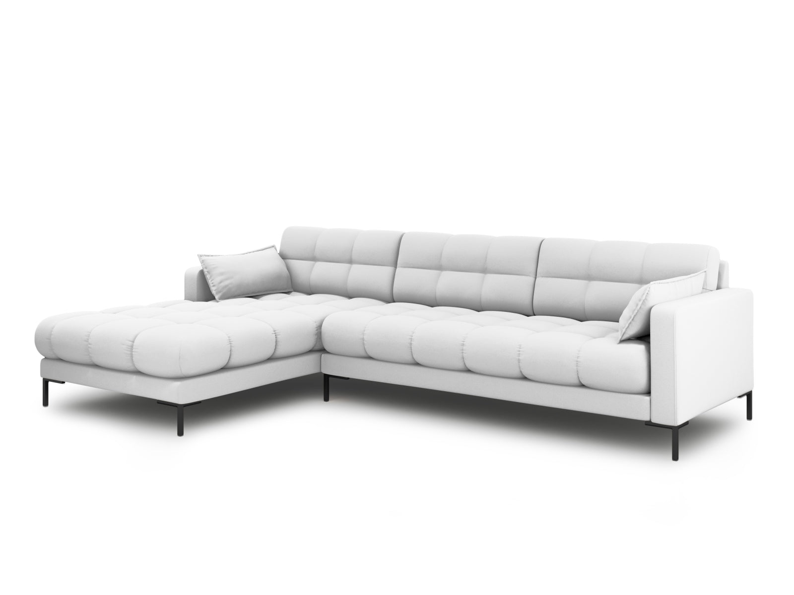 Stylisches Mamaia Ecksofa links, 5-Sitzer in elegantem Hellgrau und Schwarz, ideal für moderne Wohnräume, präsentiert von Micadoni.