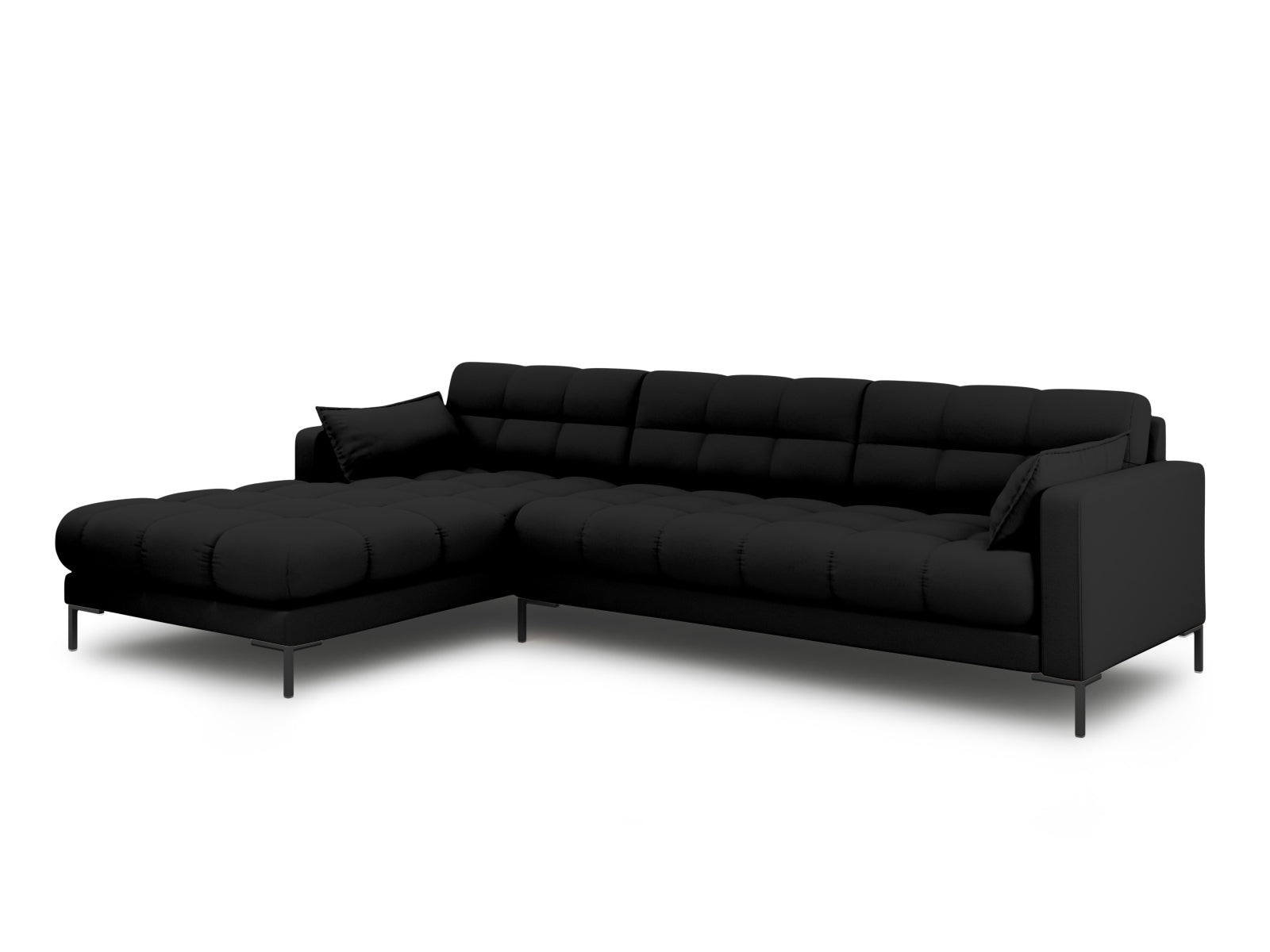Stylisches Mamaia Ecksofa links, 5-Sitzer in elegantem Schwarz, ideal für moderne Wohnräume, erhältlich bei KAQTU Design AG.
