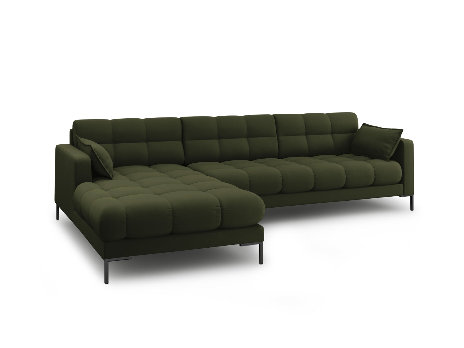 Elegantes Mamaia Ecksofa links, 5-Sitzer in trendigem Grün und Schwarz, perfekt für stilvolle Wohnzimmer von Micadoni.