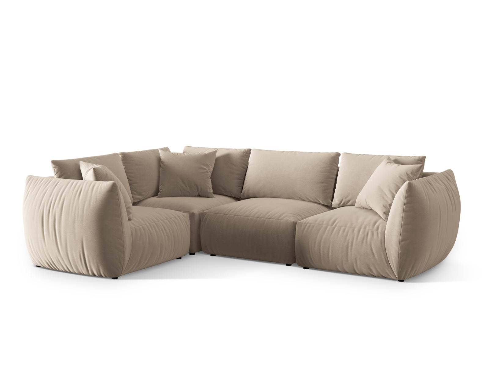 Modernes Chris Velour Ecksofa in Ecru-Casino, perfekt für gemütliche Wohnzimmer. 4-Sitzer von Micadoni mit stilvollem Design.