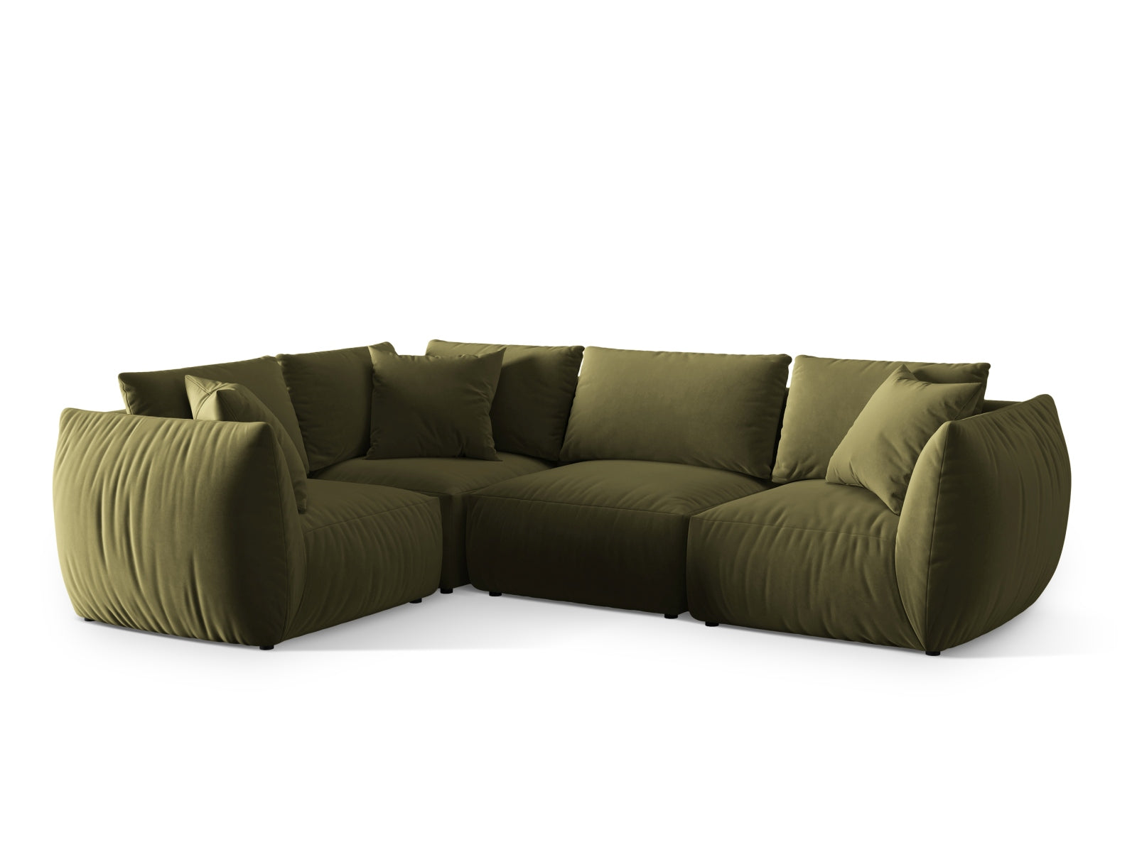 Elegantes Chris Velour Ecksofa in zartem Hellgrün, perfekt für stilvolle Wohnzimmer. Geräumiges 4-Sitzer Modell von Micadoni.