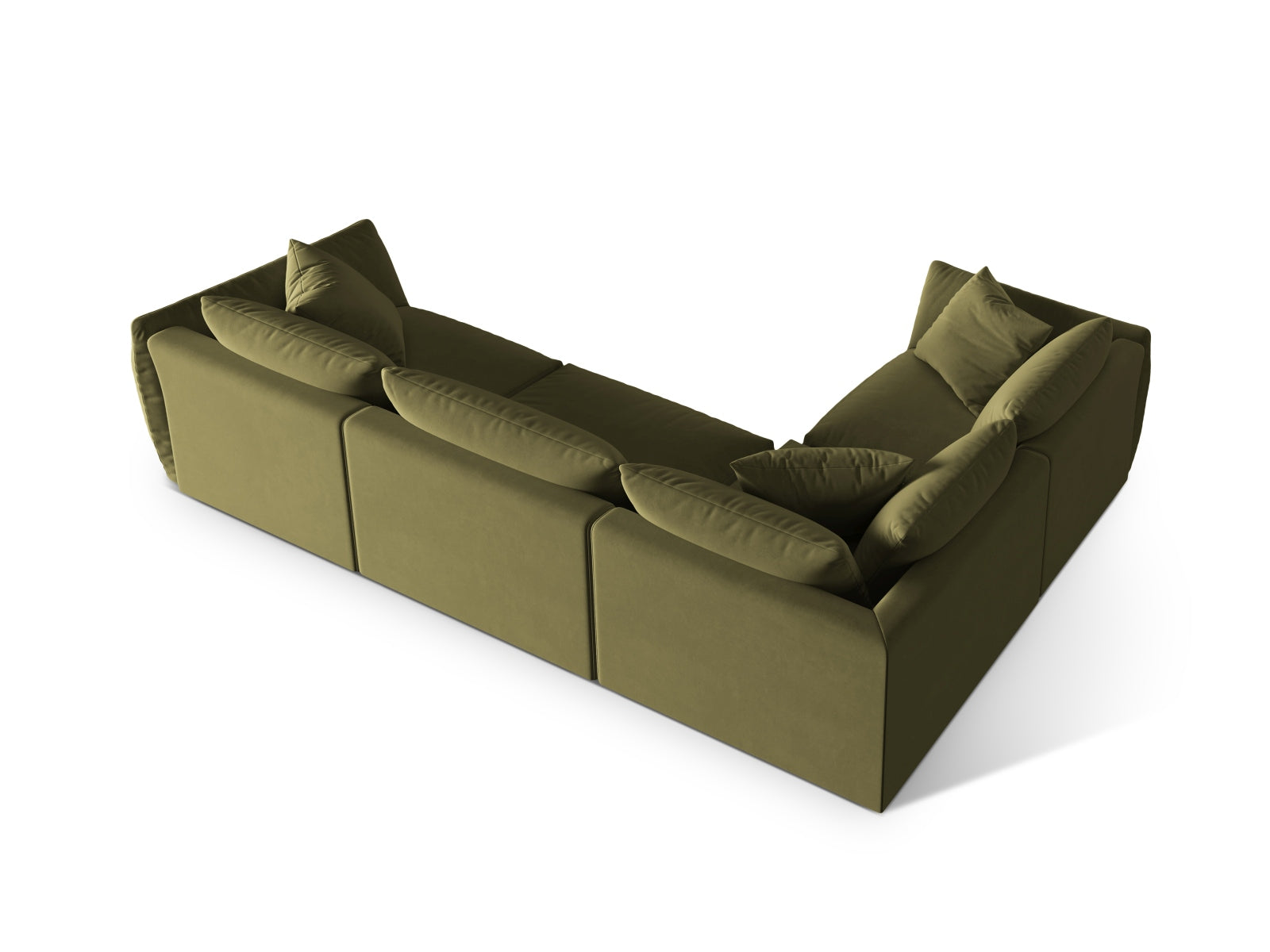Modernes Chris Velour Ecksofa in sanftem Hellgrün, ideal für gemütliche Wohnräume. Geräumiges 4-Sitzer Design von Micadoni.