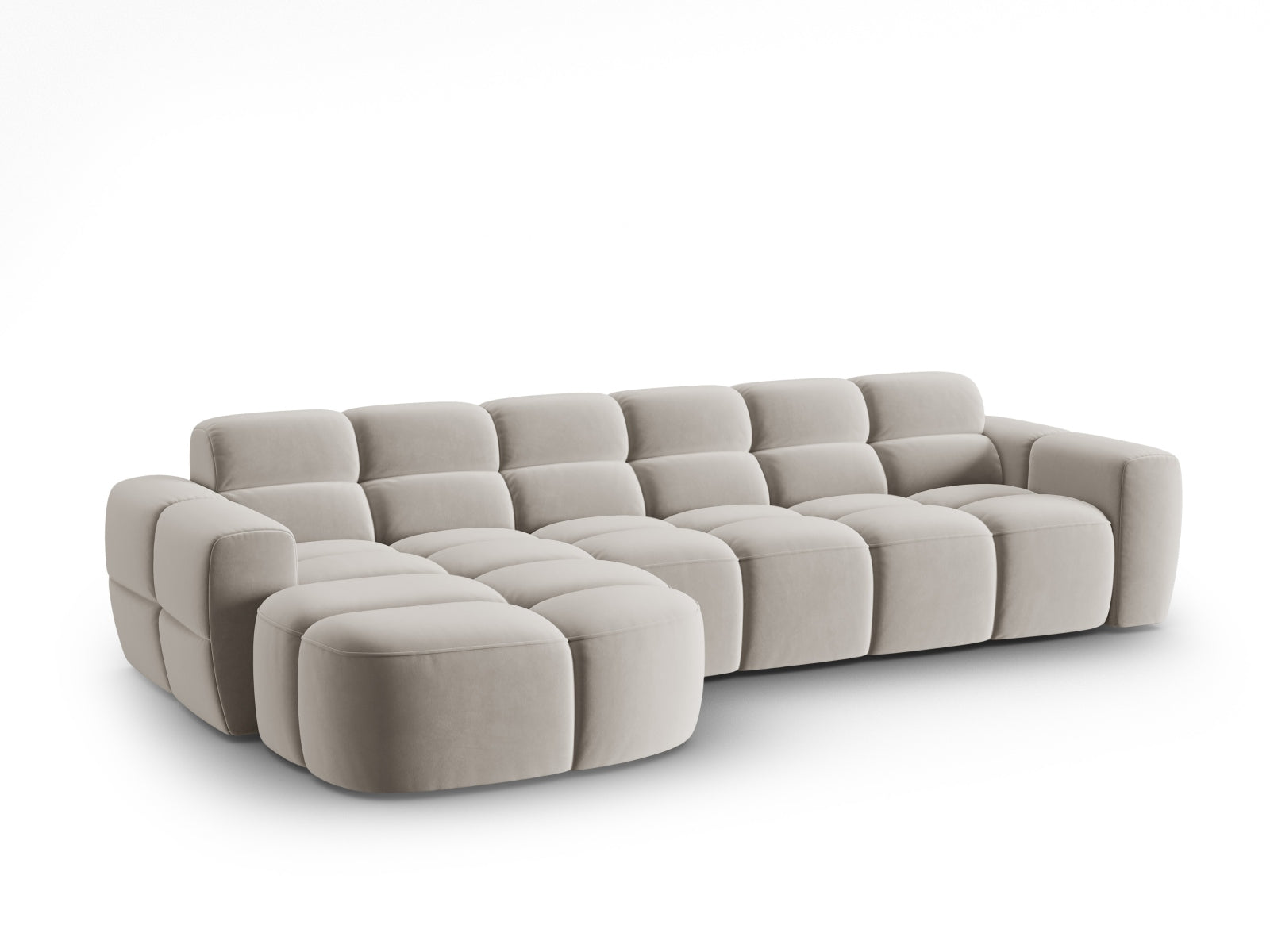 Erleben Sie das stilvolle Lisa Velour Ecksofa links von Micadoni. Dieses 4-Sitzer Sofa vereint Komfort und modernes Design für Ihr Wohnzimmer.
