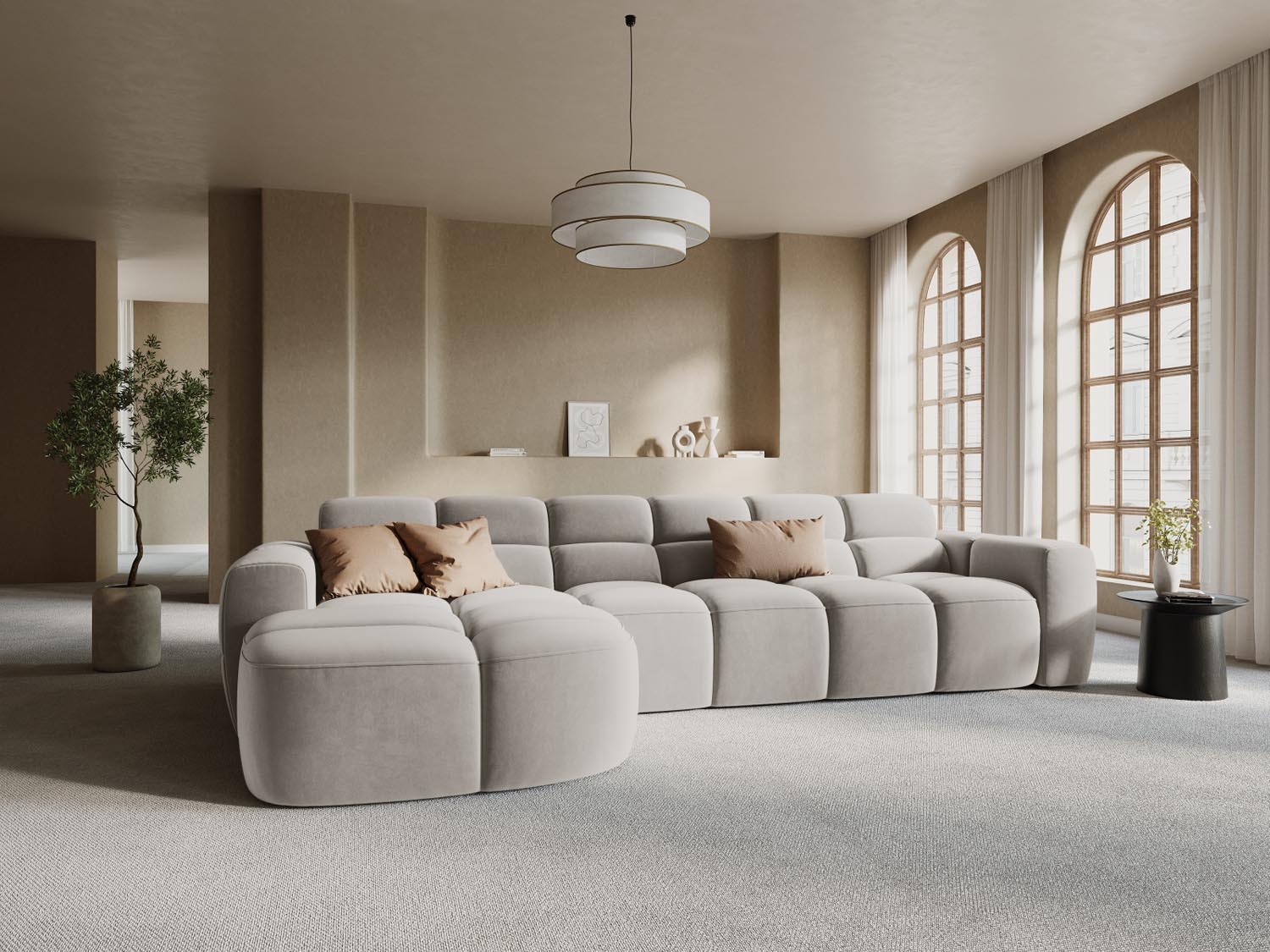 Erleben Sie das stilvolle Lisa Velour Ecksofa links von Micadoni. Dieses 4-Sitzer Sofa vereint modernen Komfort und elegantes Design für Ihr Wohnzimmer.