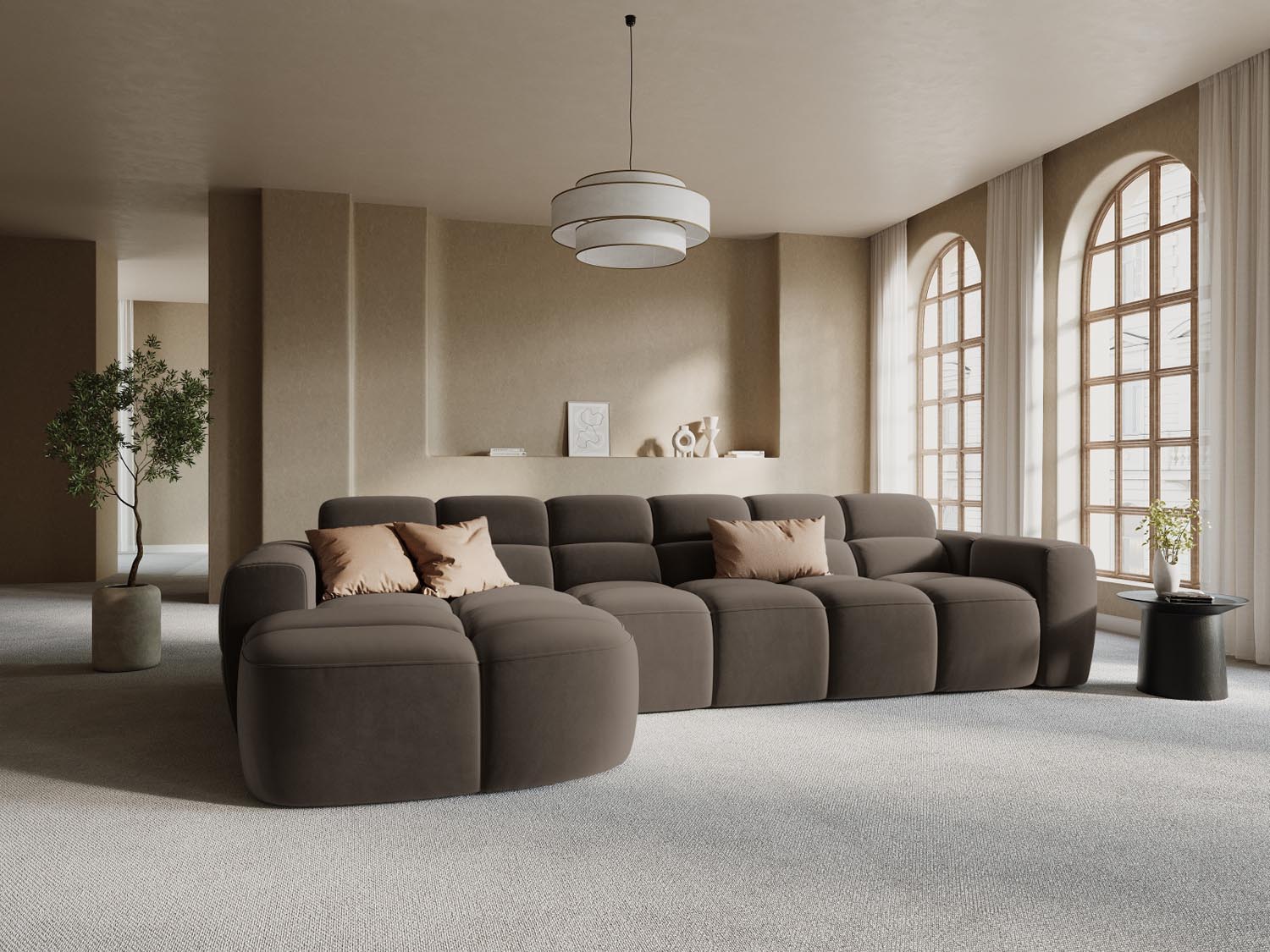 Erleben Sie das stilvolle Lisa Velour Ecksofa links von Micadoni. Dieses 4-Sitzer Sofa vereint Komfort und modernes Design für Ihr Wohnzimmer.