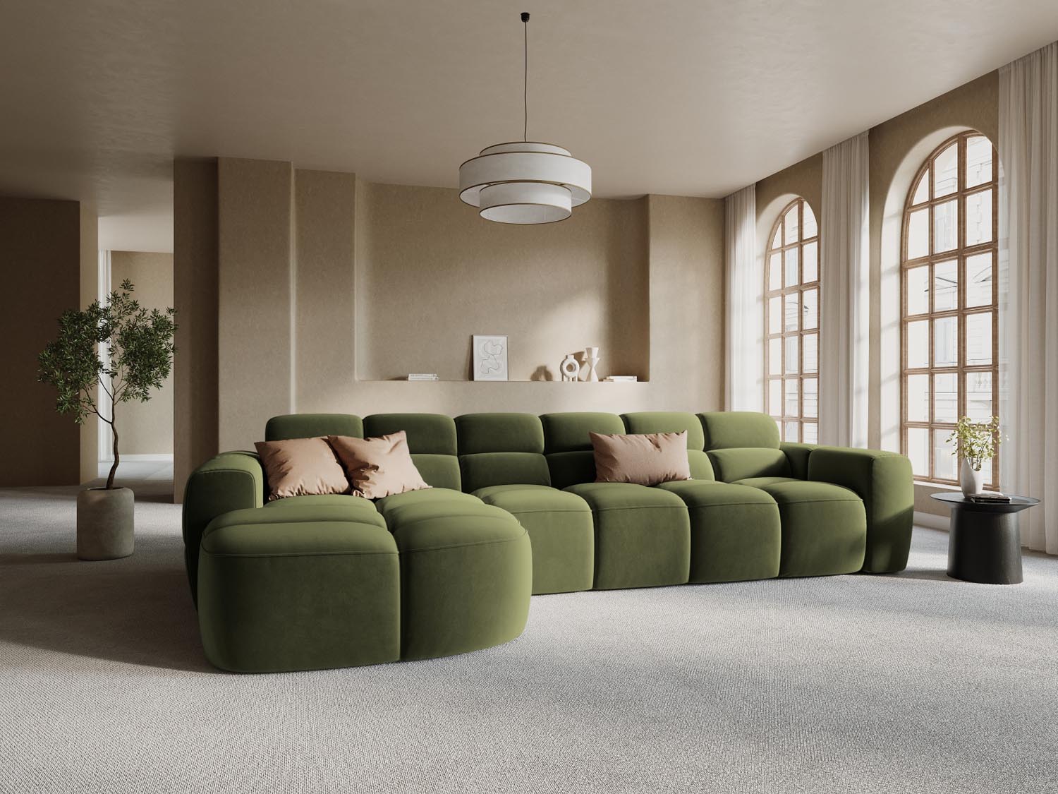 Erleben Sie das stilvolle Lisa Velour Ecksofa links von Micadoni. Dieses 4-Sitzer Sofa vereint Komfort und modernes Design für Ihr Wohnzimmer.