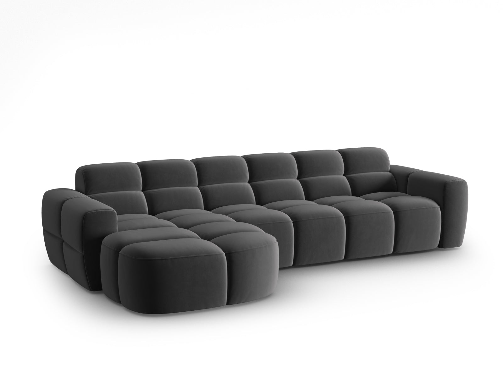 Erleben Sie das stilvolle Lisa Velour Ecksofa links von Micadoni. Dieses 4-Sitzer Sofa vereint Komfort und modernes Design für Ihr Wohnzimmer.