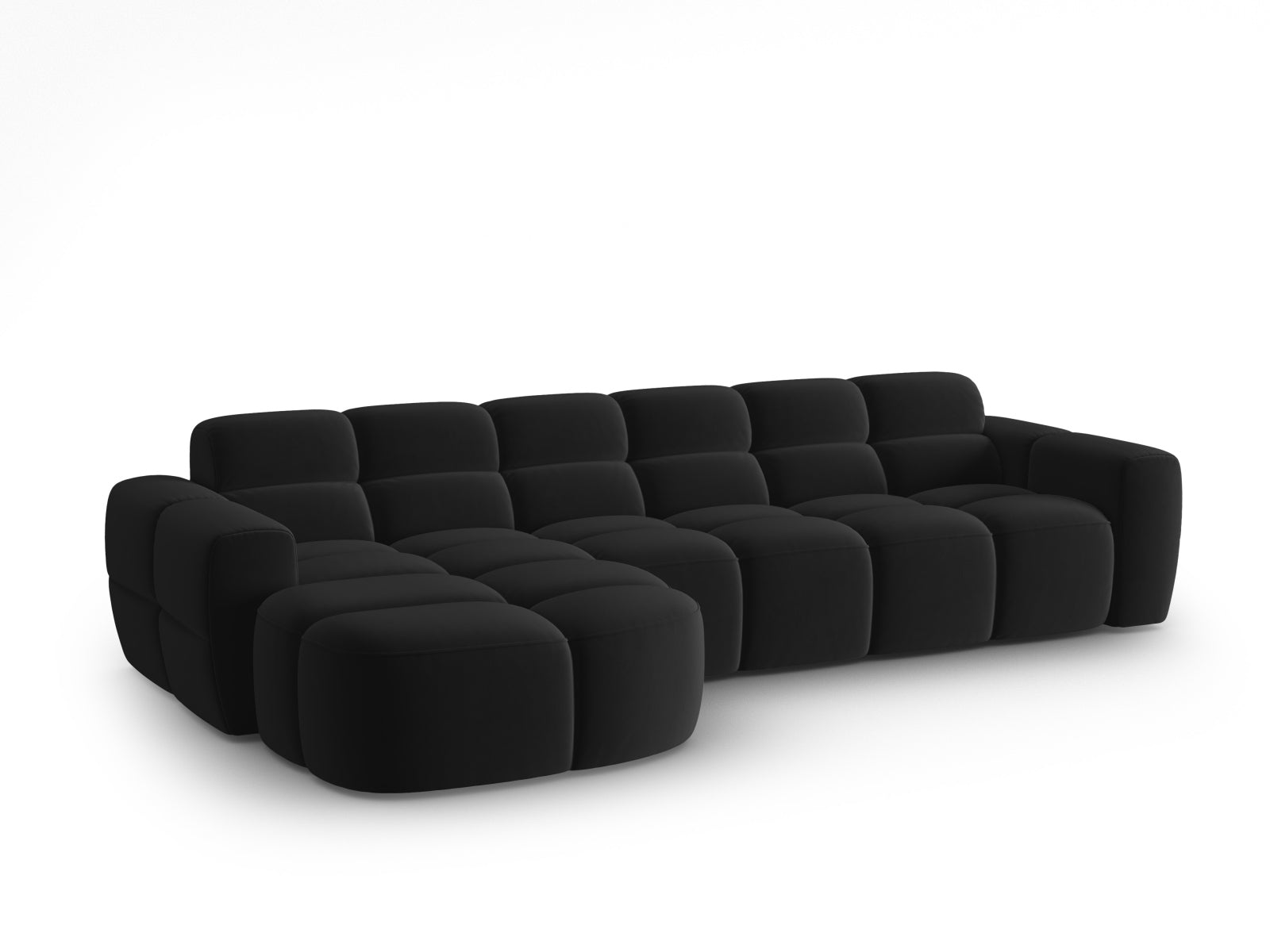 Erleben Sie das stilvolle Lisa Velour Ecksofa links von Micadoni. Dieses 4-Sitzer Sofa vereint modernen Komfort und elegantes Design für Ihr Wohnzimmer.