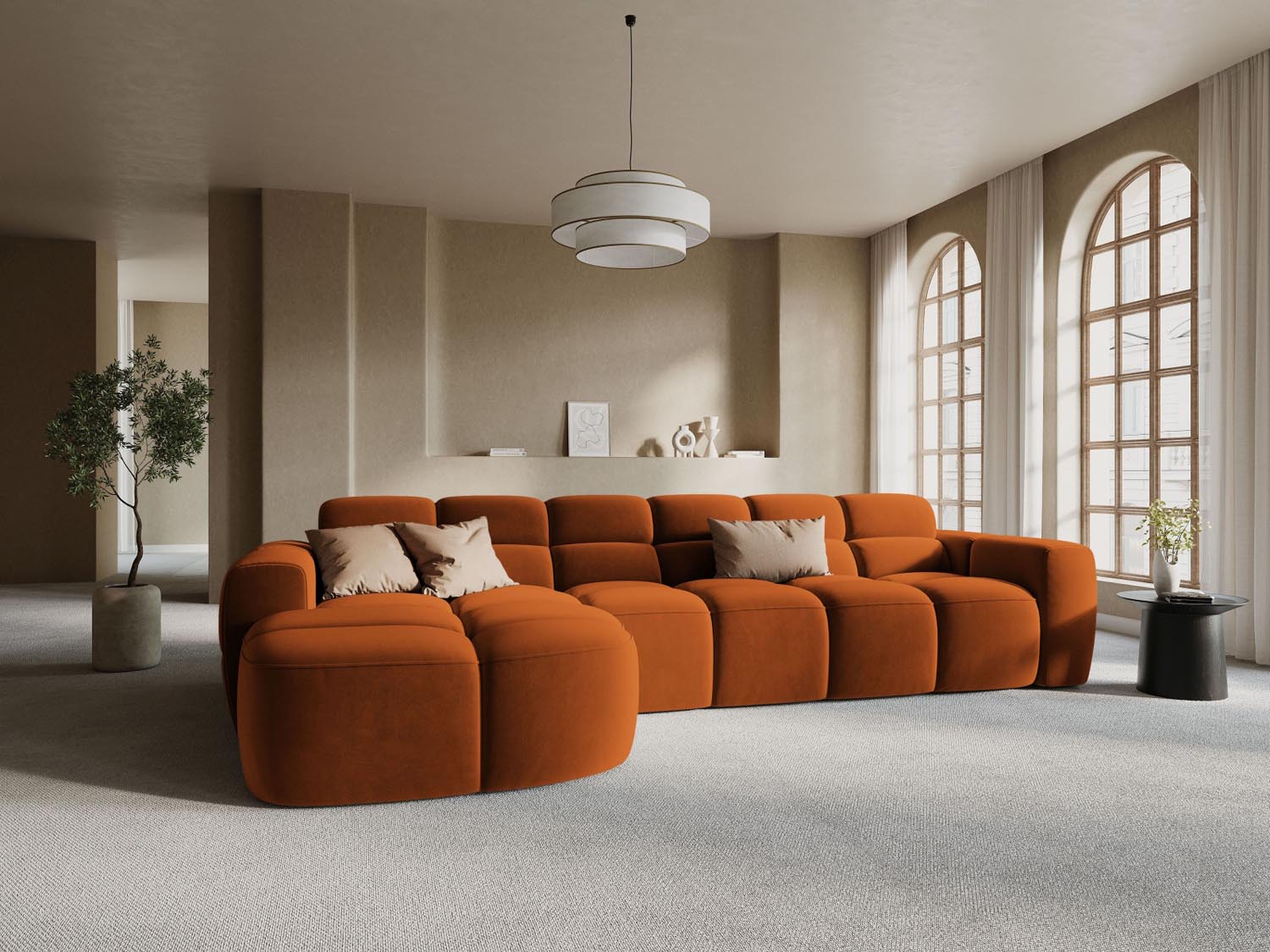 Erleben Sie das stilvolle Lisa Velour Ecksofa links von Micadoni. Dieses 4-Sitzer Sofa vereint modernen Komfort und elegantes Design für Ihr Wohnzimmer.