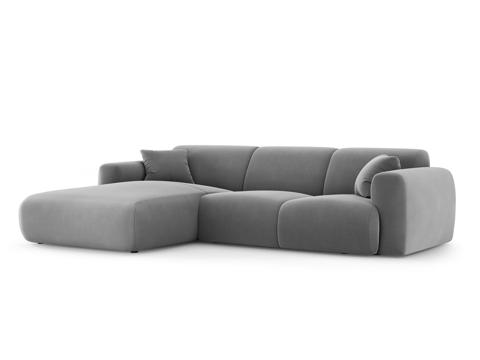 Elegantes Molino Velour Ecksofa in Hellgrau, linksseitig, ideal für stilvolle Wohnräume. 4-Sitzer von Micadoni.