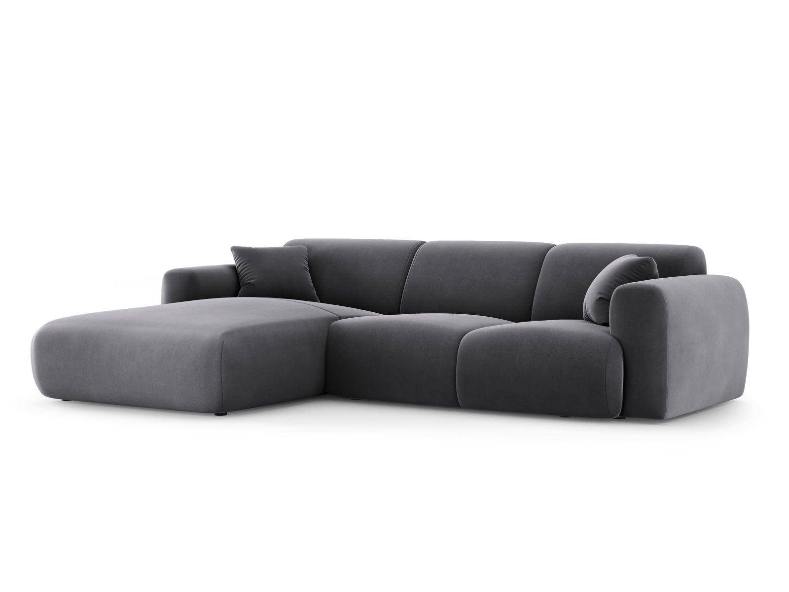 Elegantes Molino Velour Ecksofa in Dunkelgrau, linksseitig, ideal für stilvolle Wohnräume. 4-Sitzer von Micadoni.