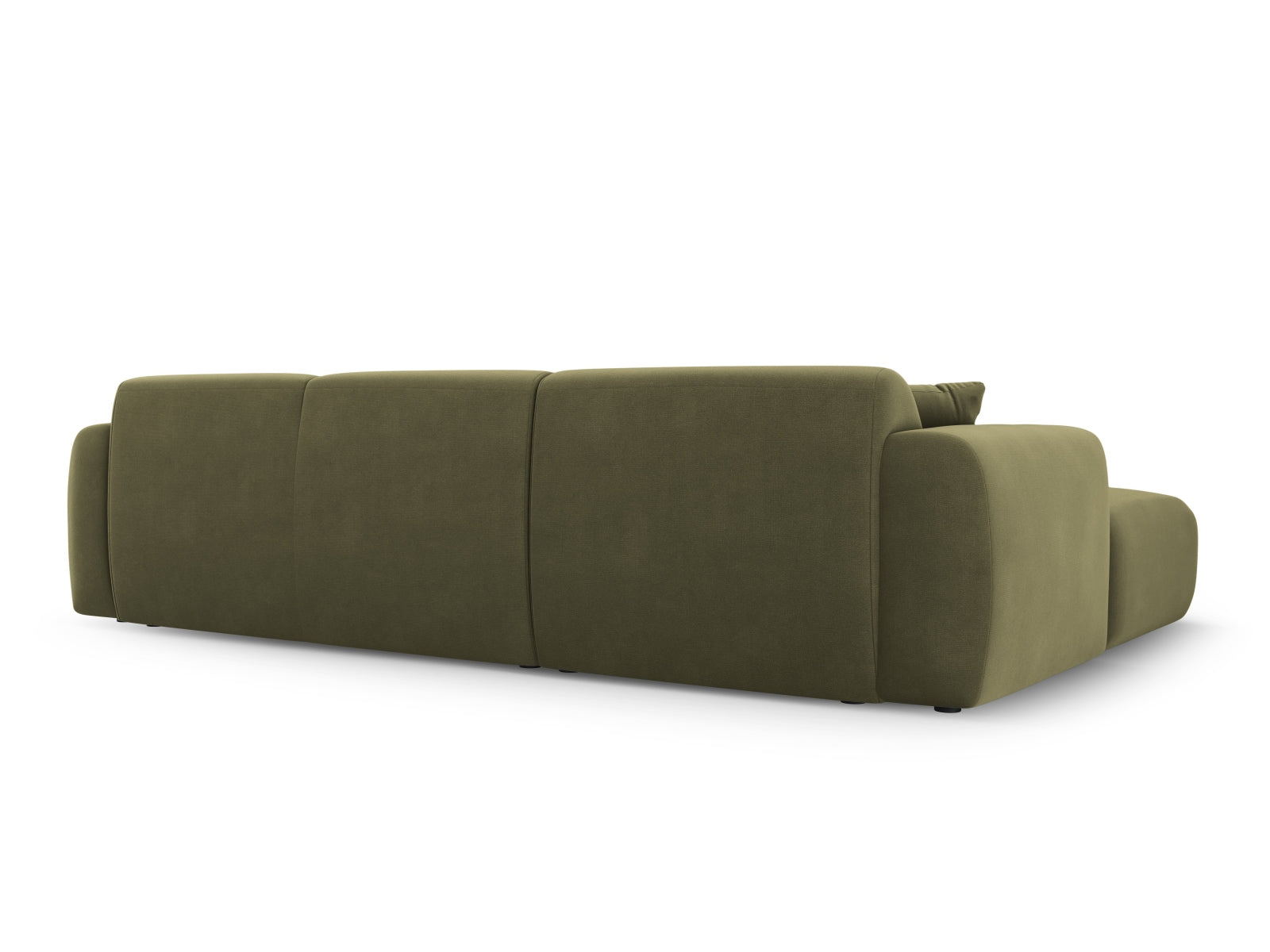 Modernes 4-Sitzer Molino Velour Ecksofa in zartem Hellgrün, linksseitig, perfekt für gemütliche und stilvolle Wohnambiente.