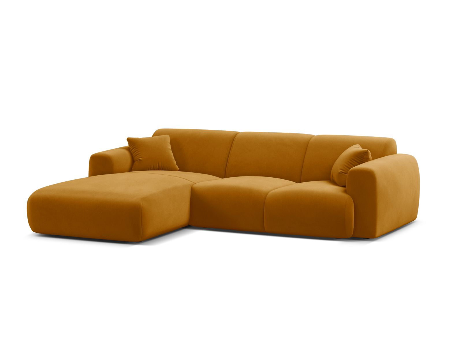 Elegantes Molino Velour Ecksofa in Gelb, linksseitig, ideal für stilvolle Wohnräume. 4-Sitzer von Micadoni, bequem und modern.