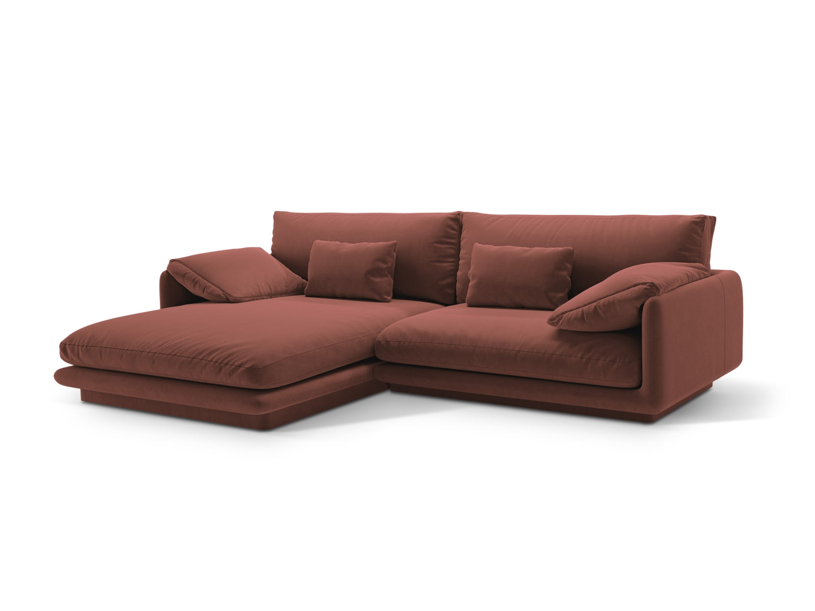 Elegantes Torino Velour Ecksofa in Cuoio-Casino, linksseitig, 4-Sitzer von Micadoni, ideal für stilvolle Wohnräume.