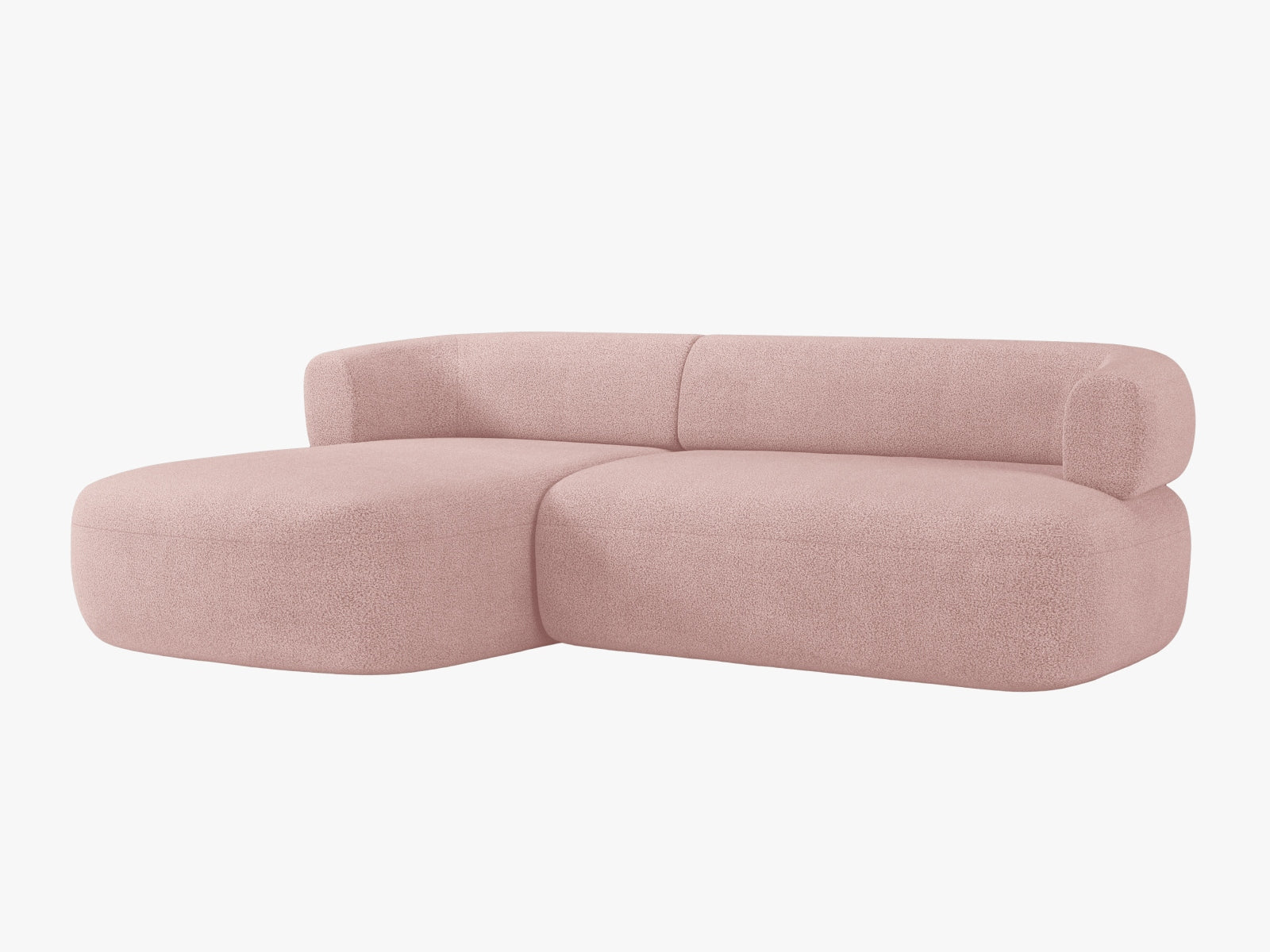 Modernes Jenny Ecksofa links in zartem Powder Pink, perfekt für gemütliche Wohnzimmer. 5-Sitzer von Micadoni für entspannte Stunden.