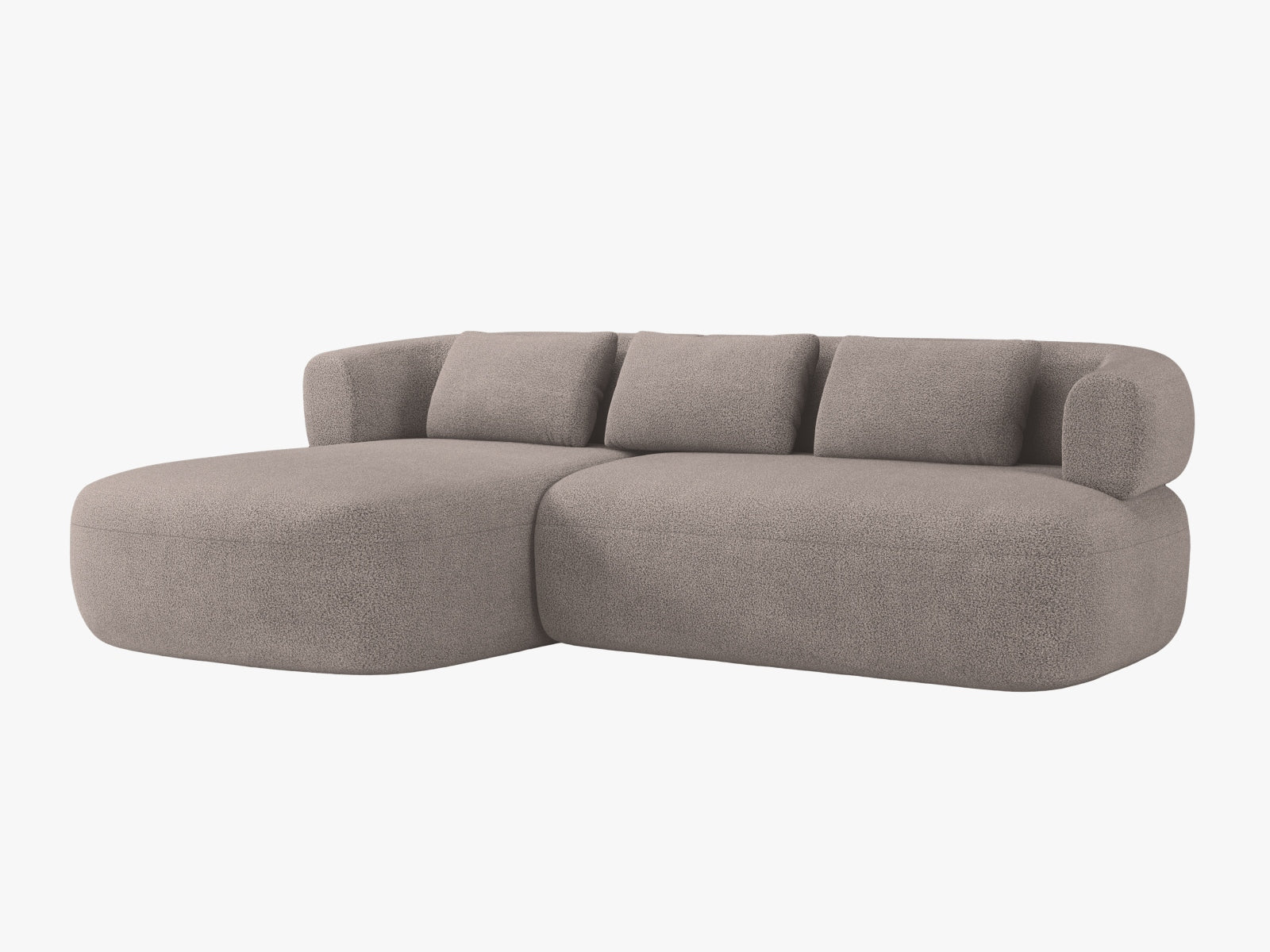Stylisches Jenny Ecksofa links, 5-Sitzer in hellem Braun, ideal für moderne Wohnräume, erhältlich bei KAQTU Design AG.