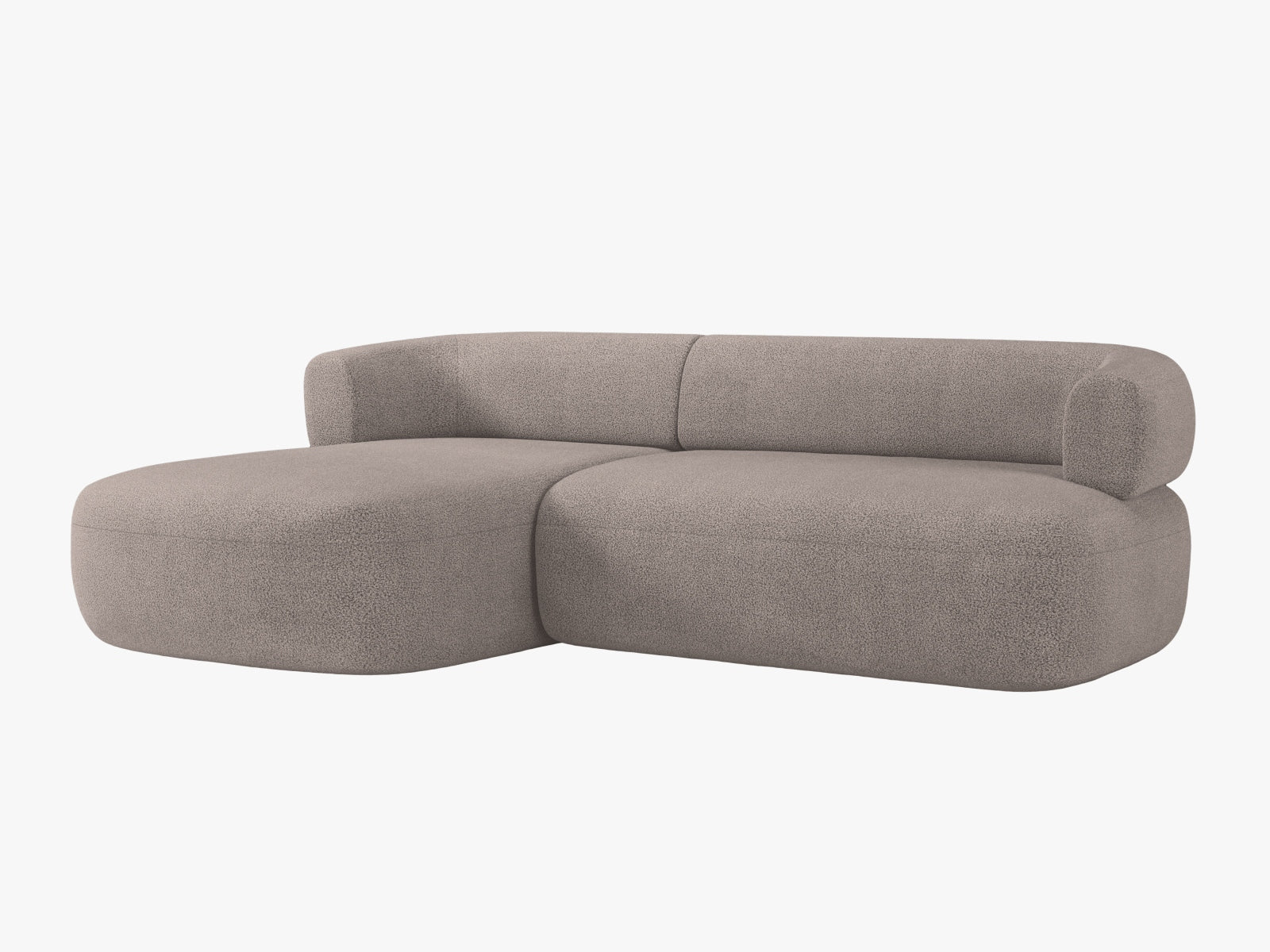 Elegantes 5-Sitzer Jenny Ecksofa links in sanftem Braun, perfekt für stilvolle Wohnzimmer, erhältlich bei Micadoni.