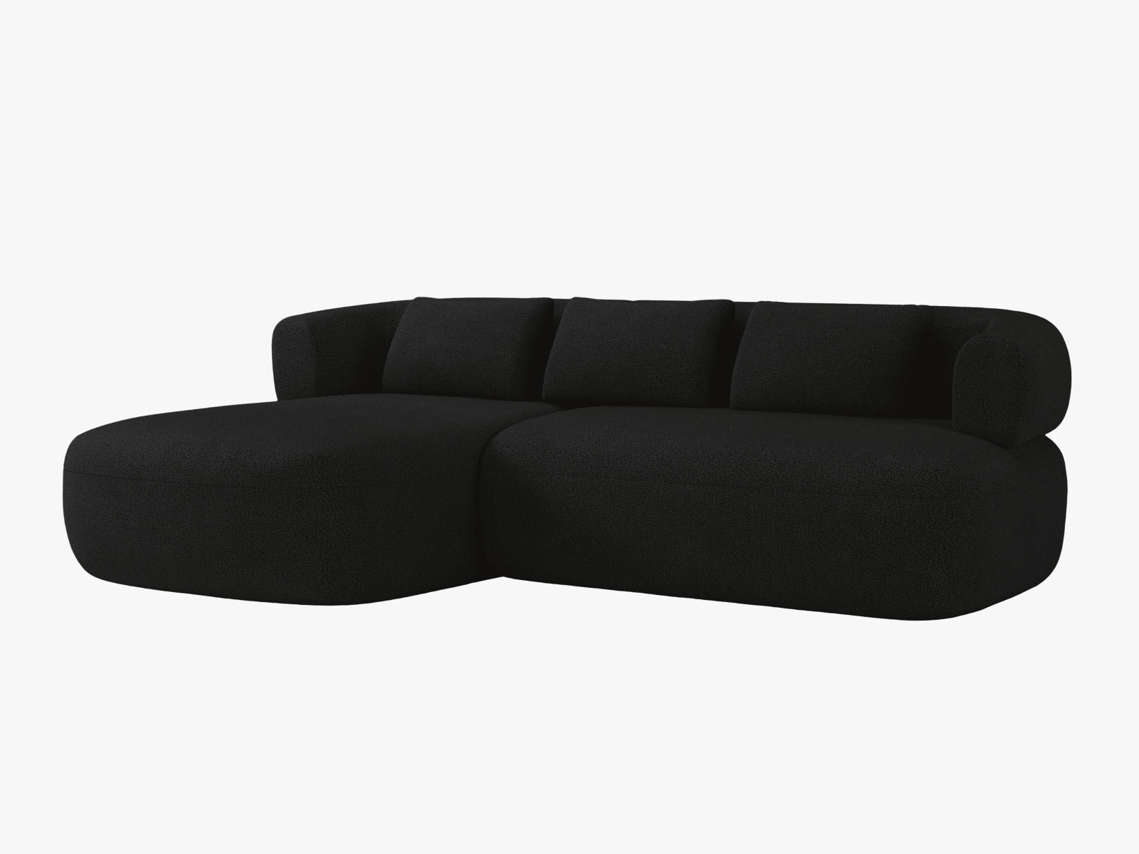 Stylisches Jenny Ecksofa links, 5-Sitzer in elegantem Schwarz, ideal für moderne Wohnräume, erhältlich bei KAQTU Design AG.