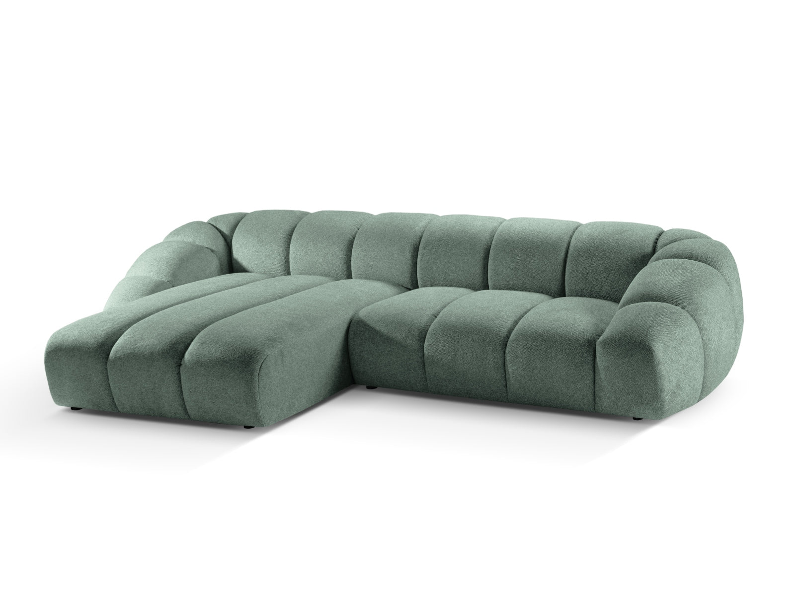 Elegantes Diana Ecksofa links in sanftem Mint-Bubble, perfekt für stilvolle Wohnzimmer. Geräumiges 4-Sitzer Modell von Micadoni.