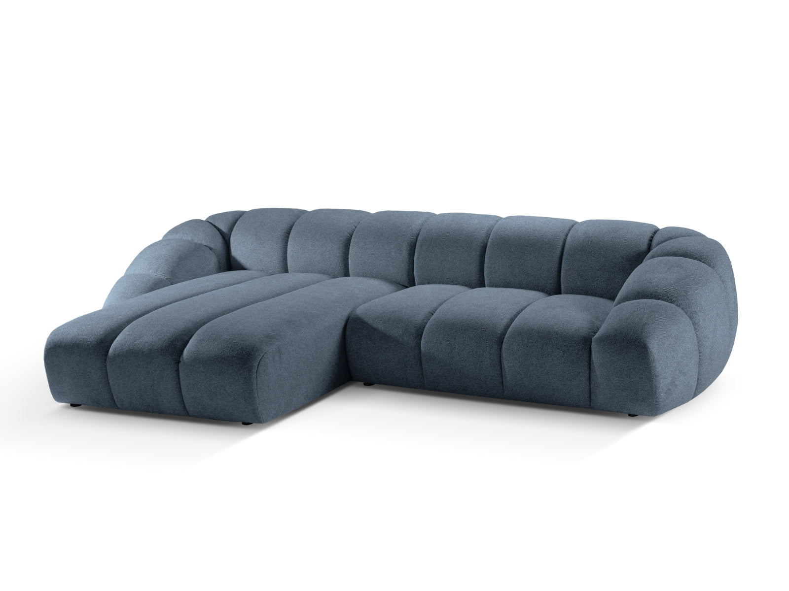 Stylisches 4-Sitzer Ecksofa Diana links in trendigem Blue Jeans-Bubble, perfekt für ein modernes Ambiente und gemütliche Stunden.