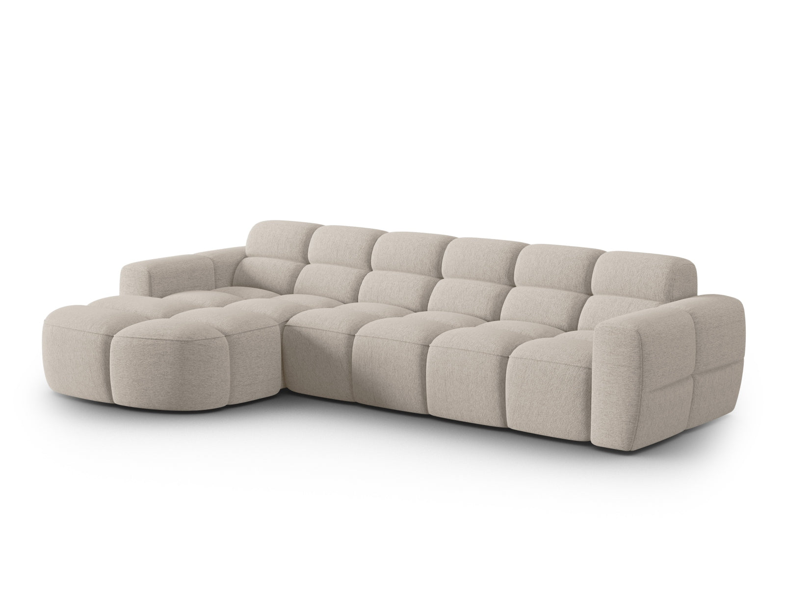 Entdecken Sie das elegante Lisa Ecksofa links 4 Sitzer von Micadoni. Hochwertiger Velours und modernes Design verwandeln Ihr Zuhause in eine Wohlfühloase.
