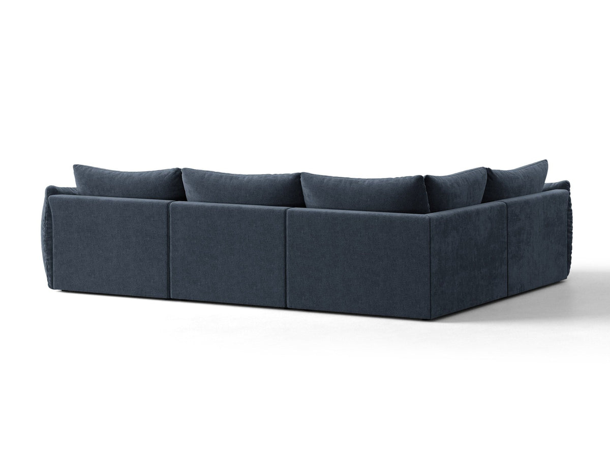 Modulares Ecksofa links Bloom von Micadoni in leichtem Beige, Veloursstoff Casino Pearl, schwarze Kunststoffbeine, tiefe Sitzfläche.