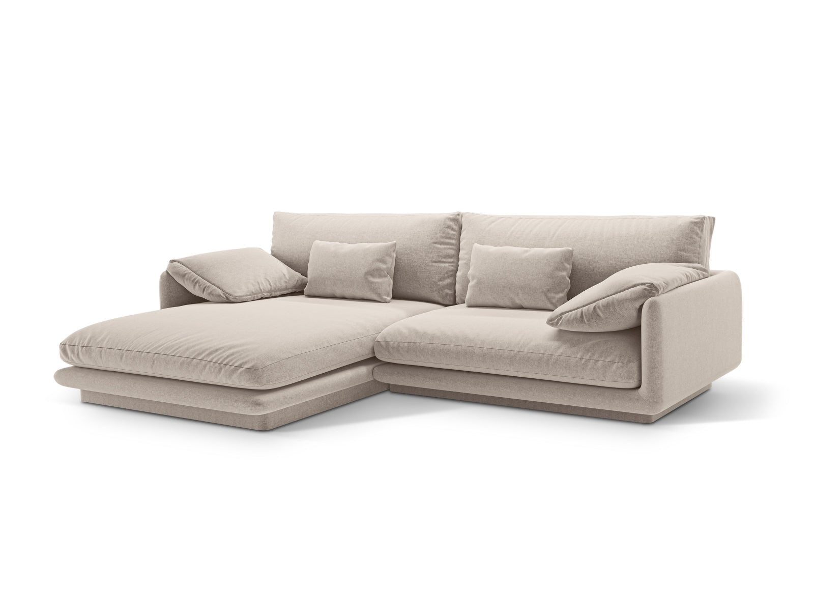 Entdecken Sie das Torino Ecksofa links von Micadoni – elegantes Velours, grosszügiger 4-Sitzer für ultimativen Komfort und zeitgemässes Wohndesign.
