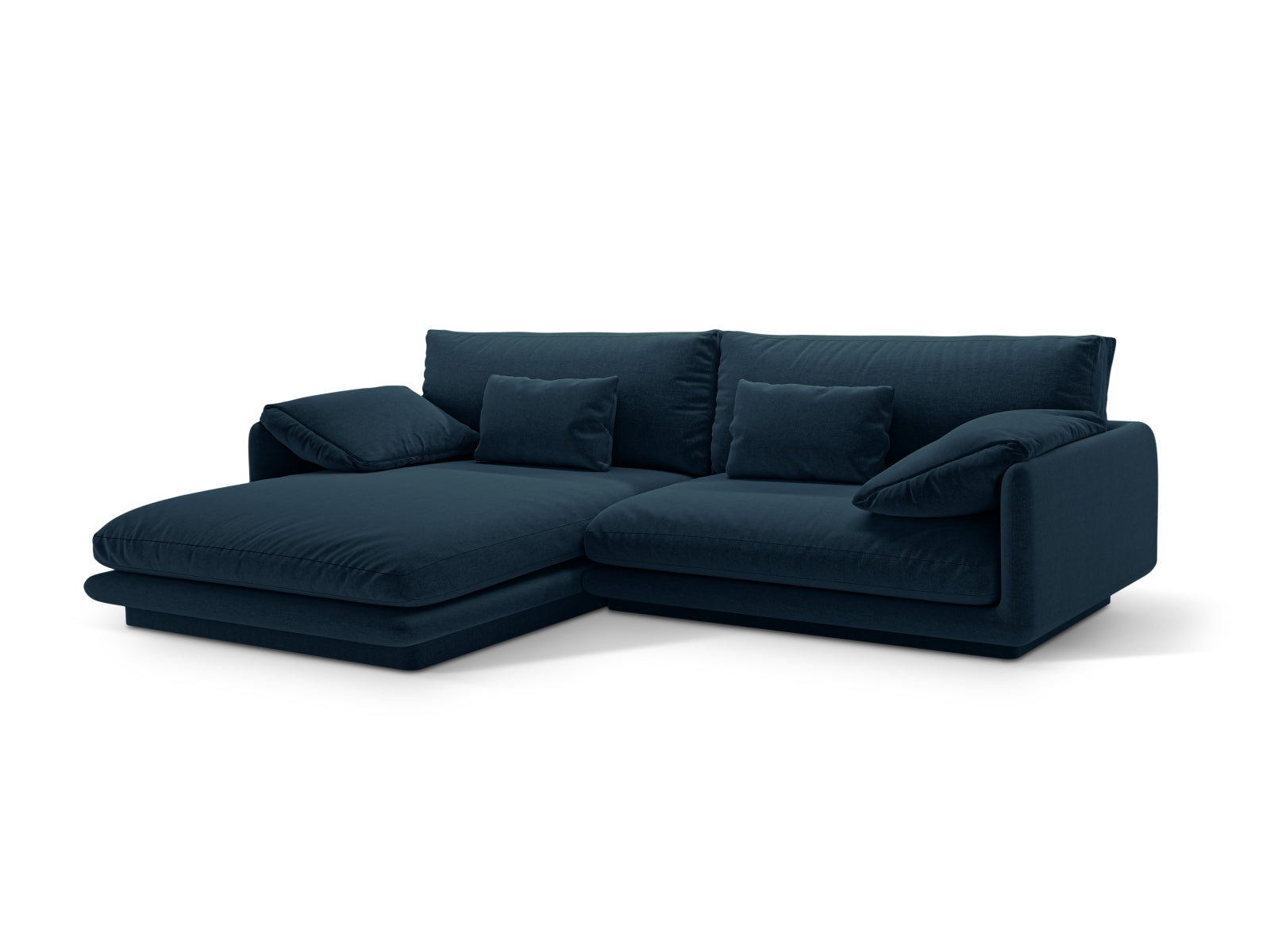 Elegantes Torino Ecksofa links in Navy Blue, ideal für stilvolle Wohnräume. Komfortables 4-Sitzer L-Sofa von Micadoni.