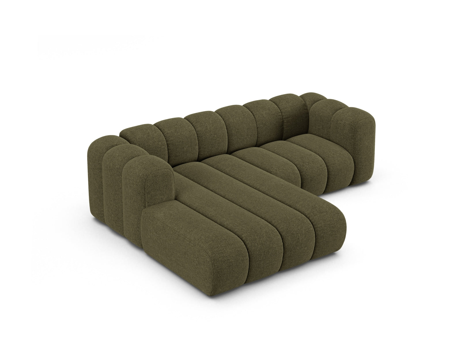Modernes, modulares L-Sofa in ansprechendem Grün, perfekt für gemütliche Wohnzimmer. Das 3-Sitzer-Design von Micadoni vereint Stil und Funktionalität.