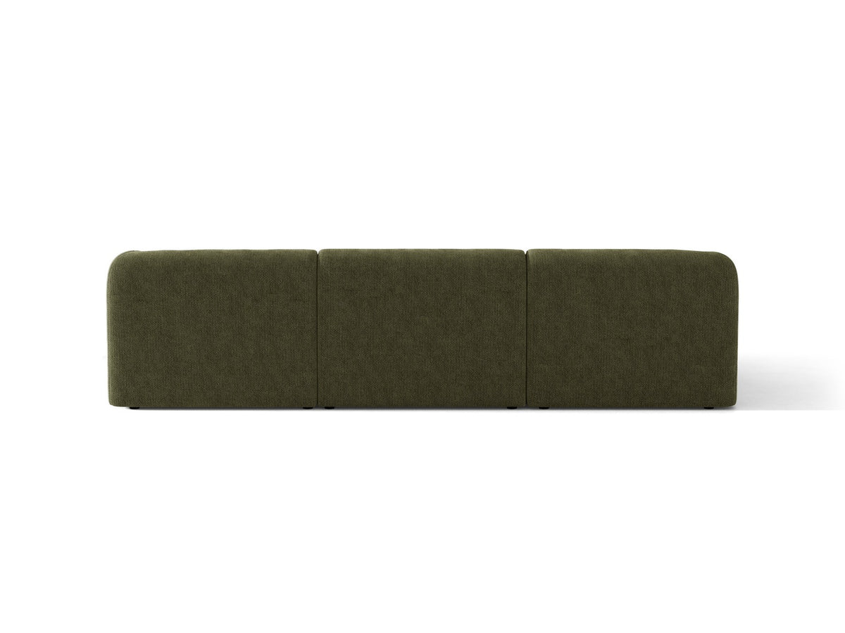 Miley Linkes Ecksofa von Micadoni, L-Sofa links in Dunkelbeige mit Bluvel-Stoffbezug und schwarzen Kunststoffbeinen, Frontalansicht.