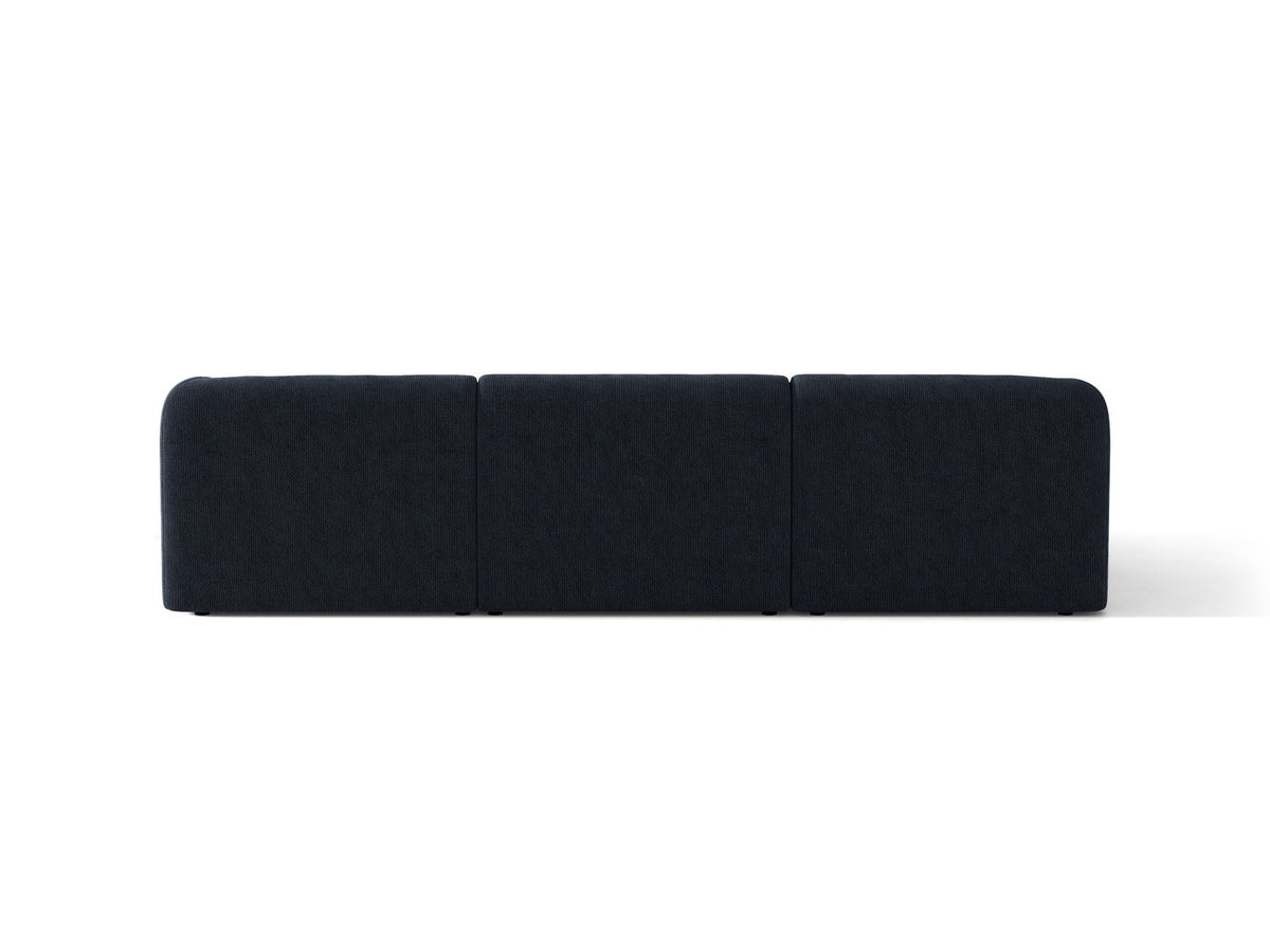 Miley Linkes Ecksofa von Micadoni, L-Sofa links in Dunkelbeige mit Bluvel-Stoffbezug und schwarzen Kunststoffbeinen, Frontalansicht.